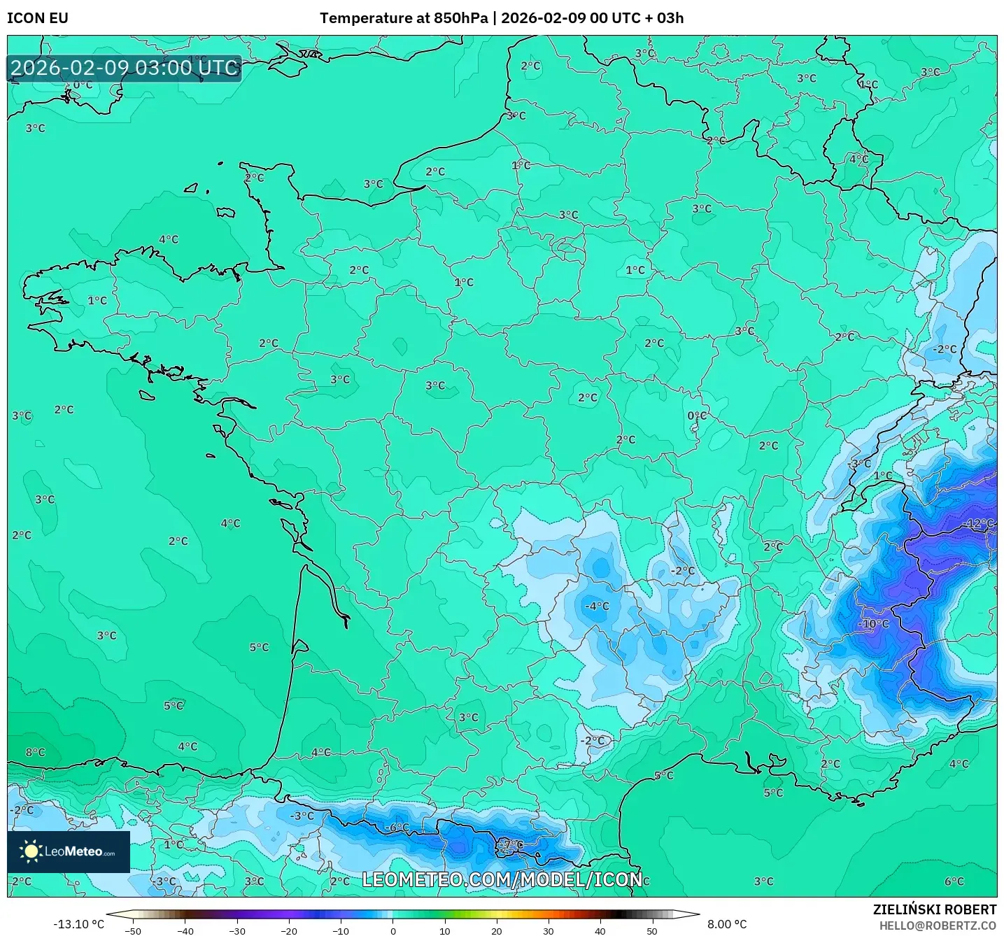 ICON model - Perancis, Suhu 850 hPa