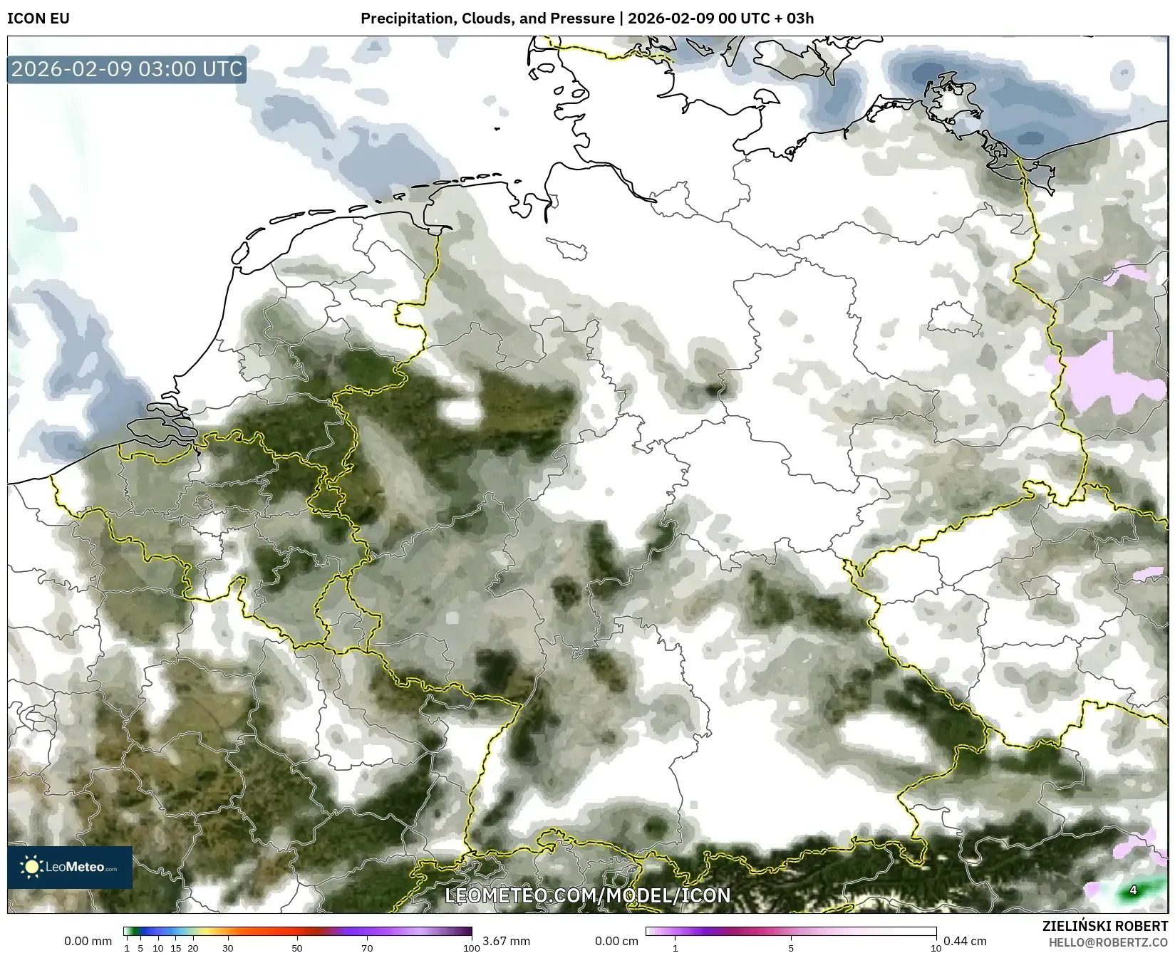 ICON model - Jerman, Hujan, Awan dan Tekanan