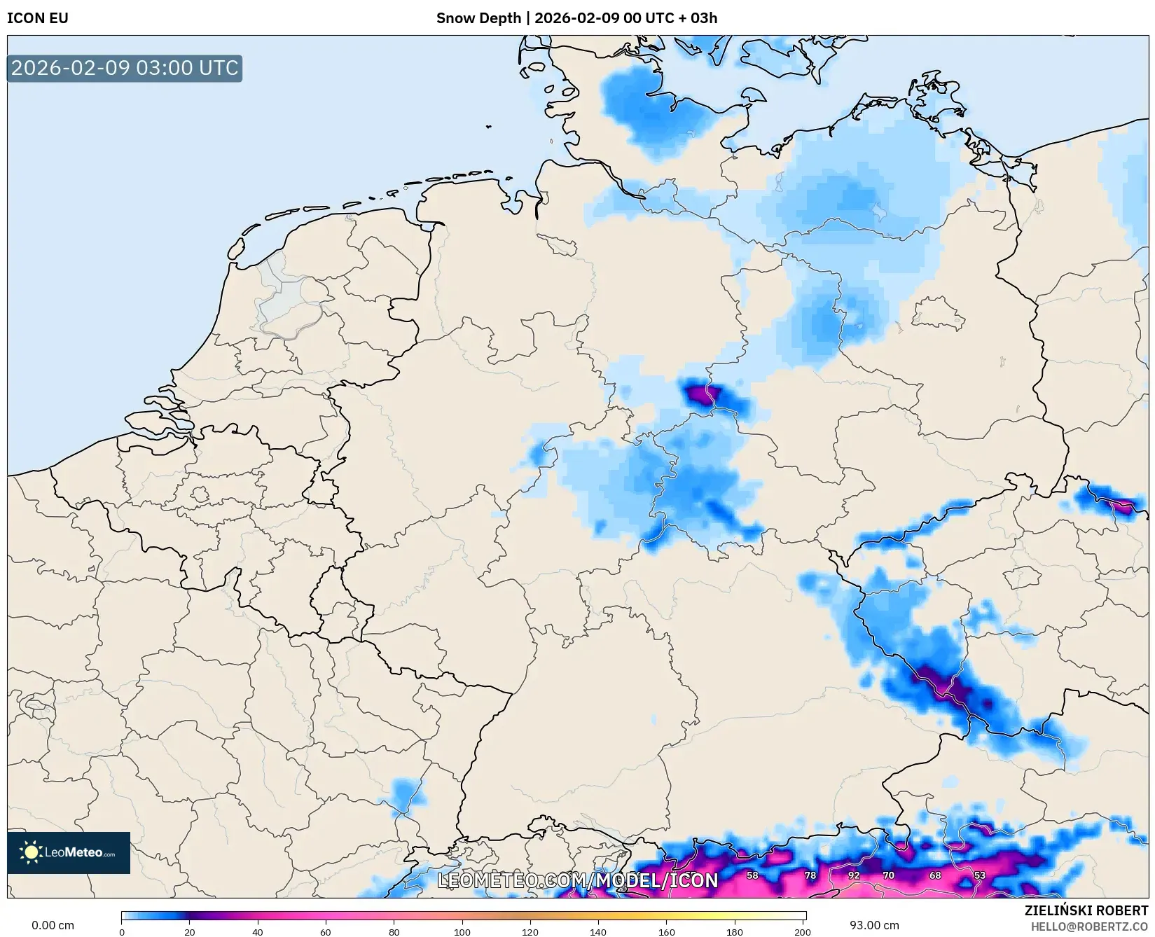 ICON model - Jerman, Ketebalan Salji