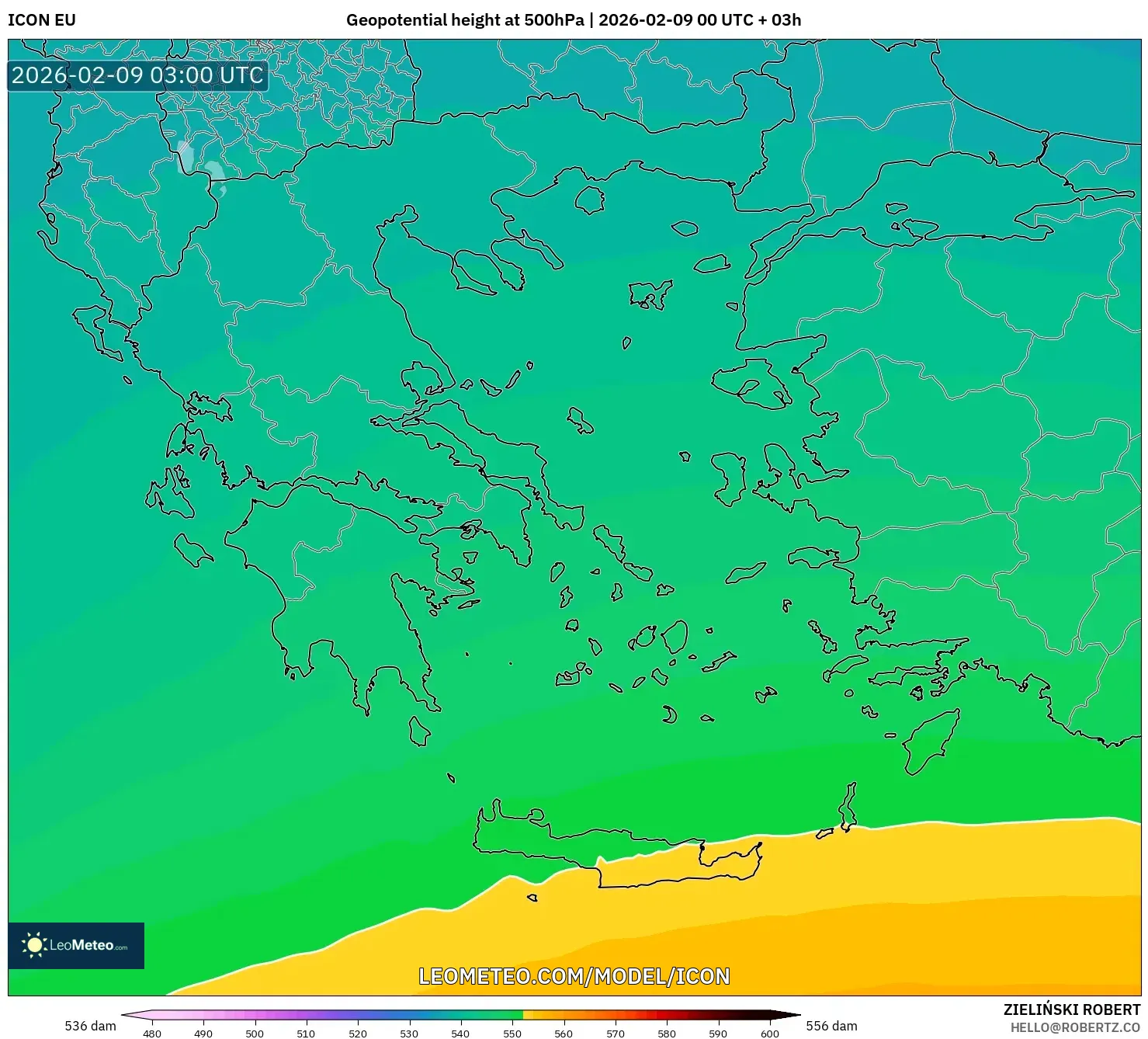 ICON model - Yunani, Ketinggian geopotensial pada 500 hPa