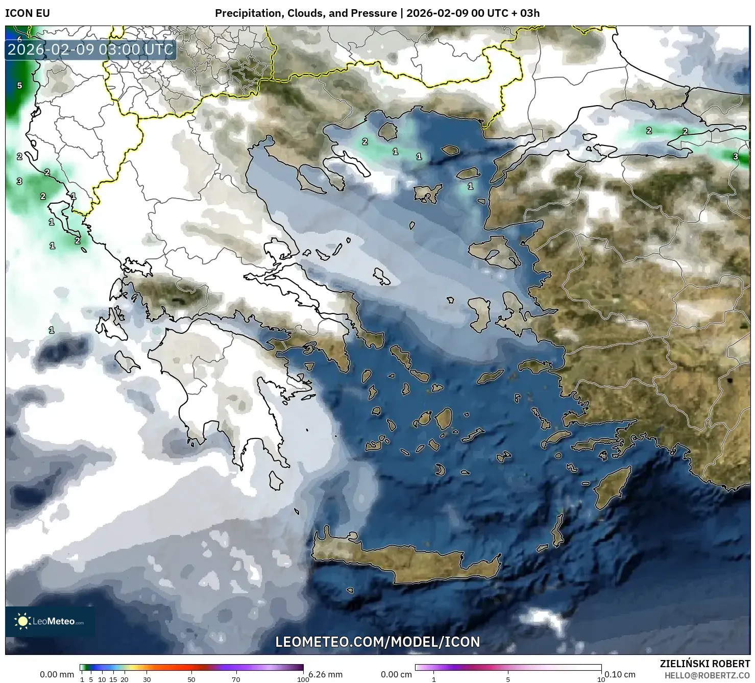 ICON model - Yunani, Hujan, Awan dan Tekanan