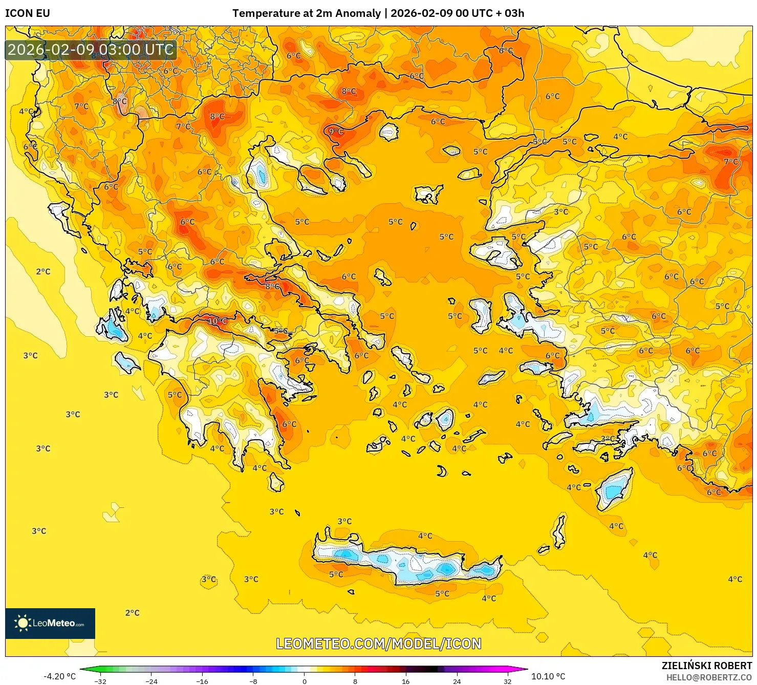 ICON model - Yunani, Anomali Suhu 2 m