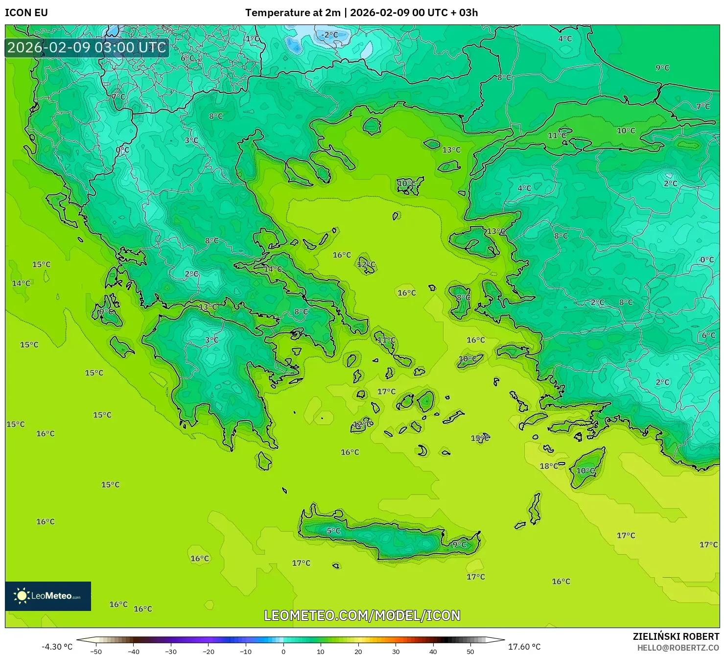 ICON model - Yunani, Suhu pada 2 m