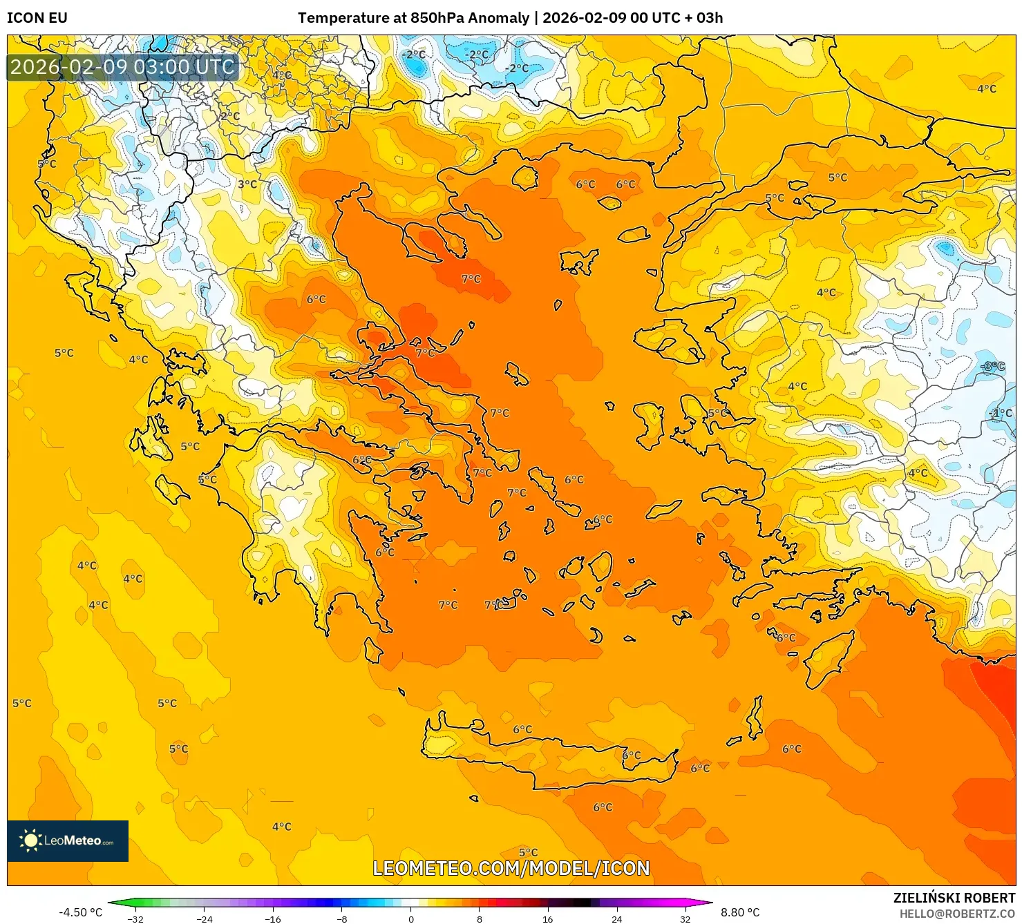 ICON model - Yunani, Anomali Suhu 850 hPa