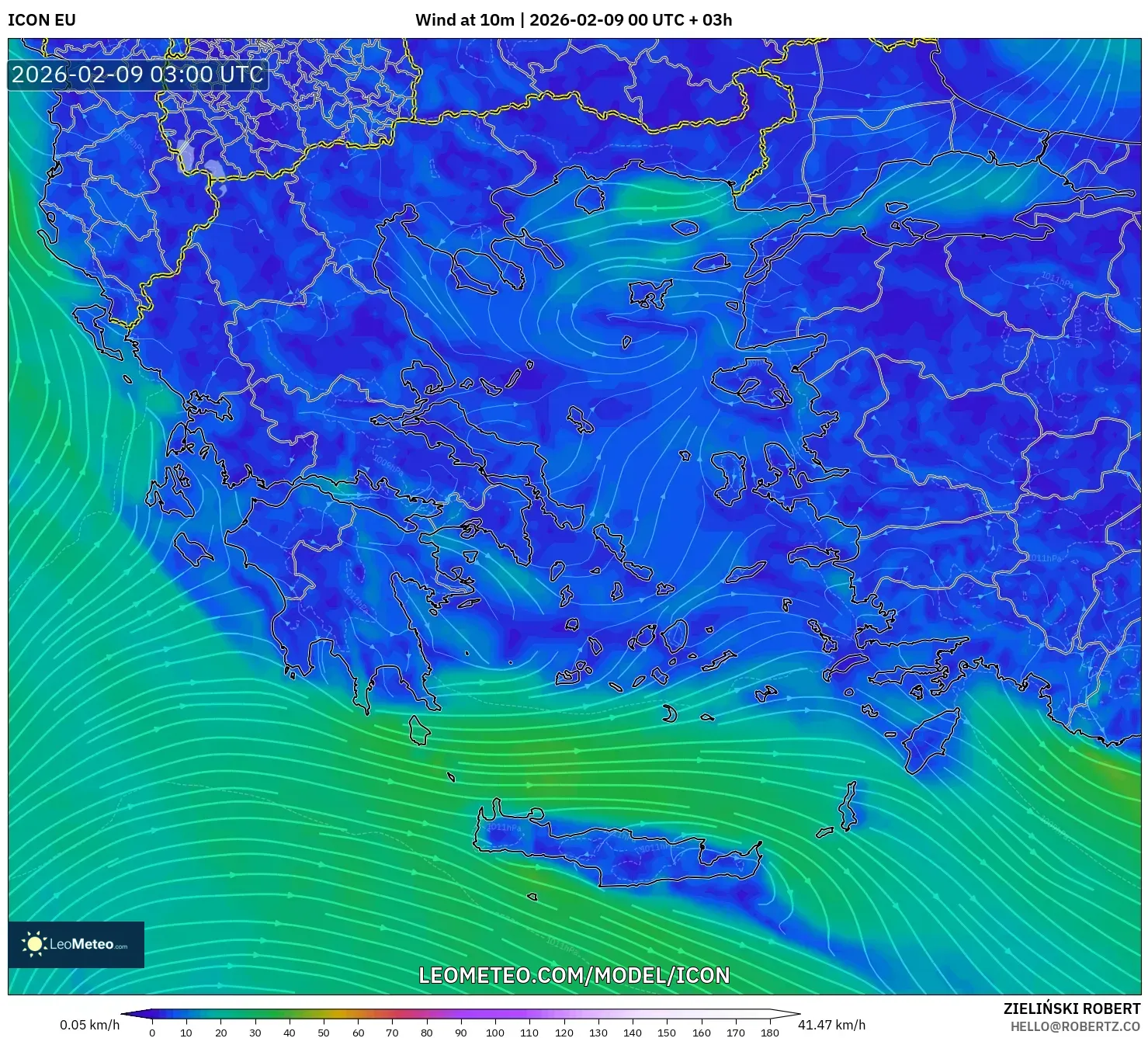 ICON model - Yunani, Angin 10 m