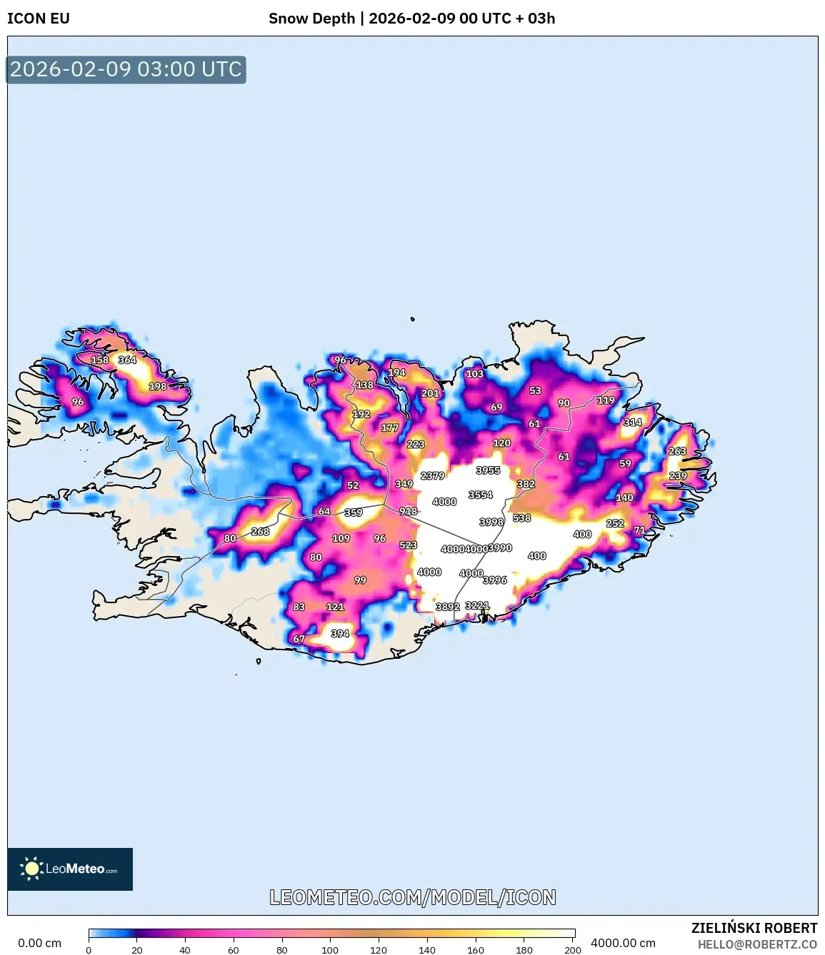 ICON model - Iceland, Ketebalan Salji