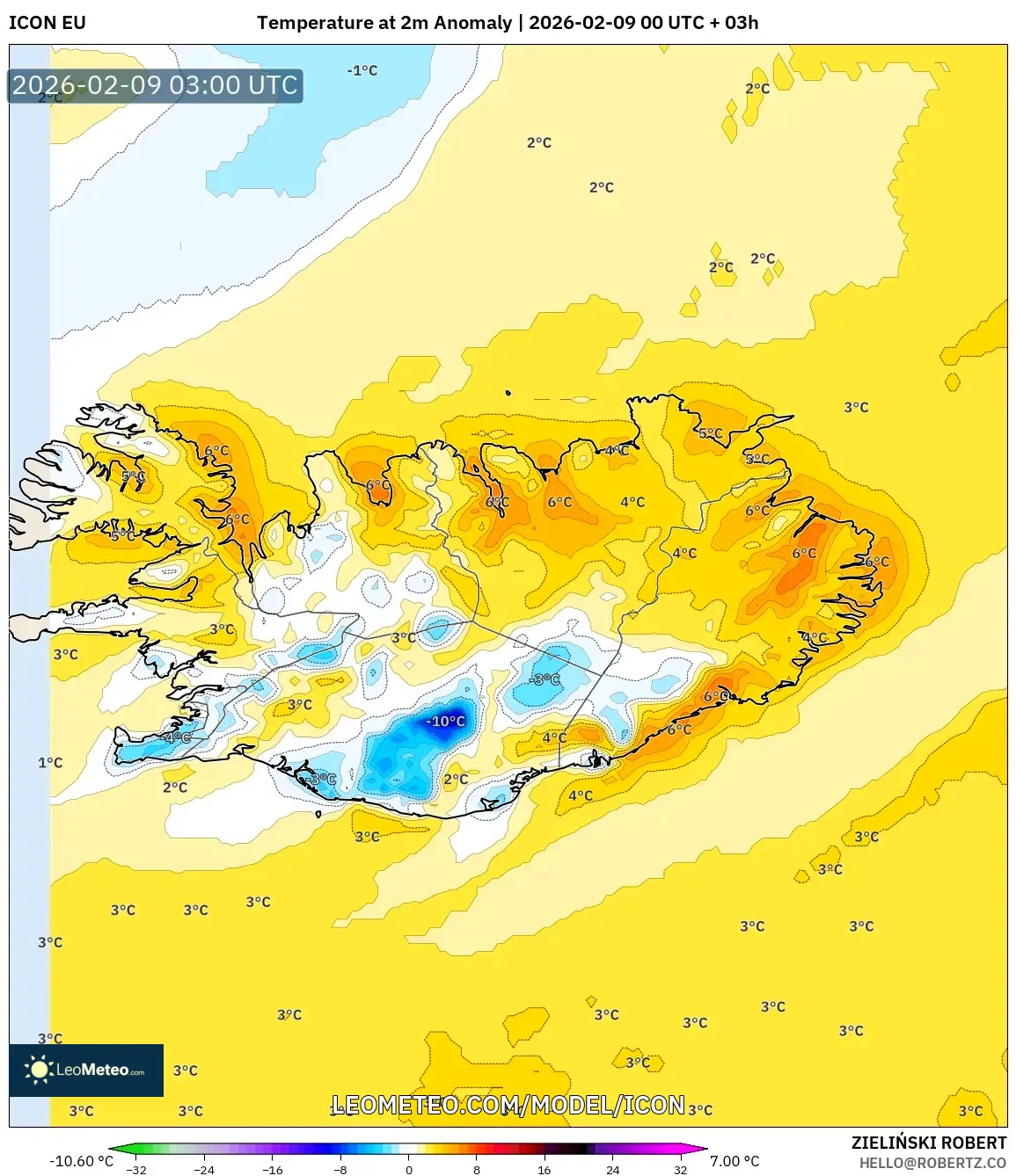 ICON model - Iceland, Anomali Suhu 2 m