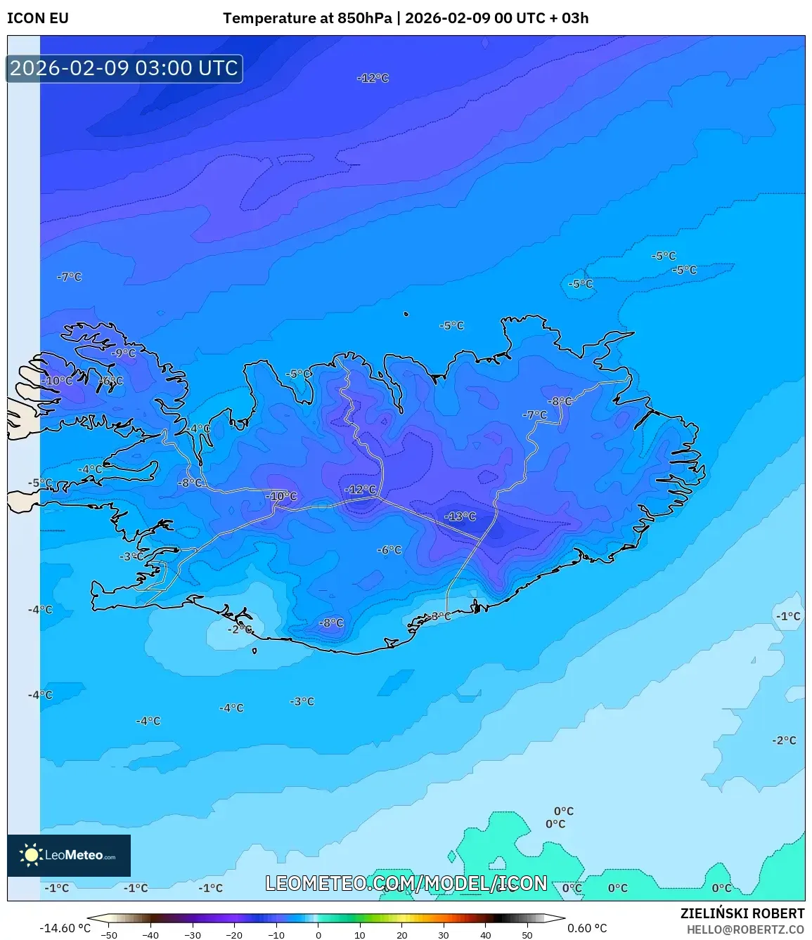 ICON model - Iceland, Suhu 850 hPa
