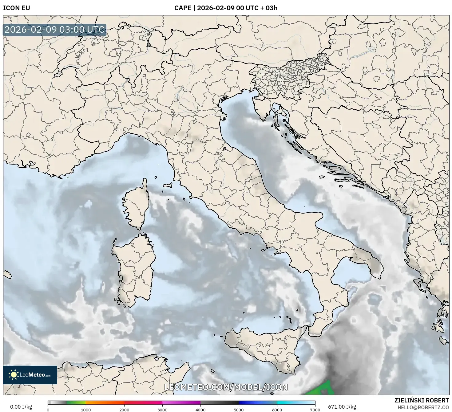 ICON model - Itali, CAPE