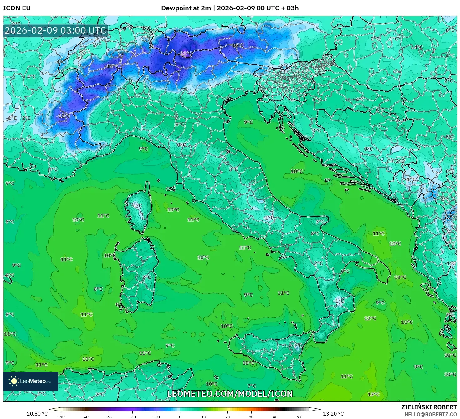 ICON model - Itali, Takat Embun 2 m