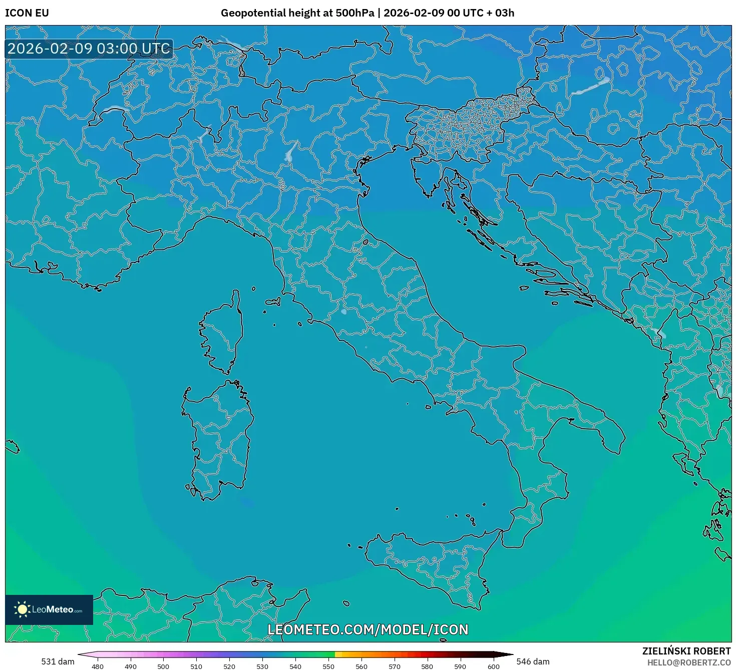 ICON model - Itali, Ketinggian geopotensial pada 500 hPa