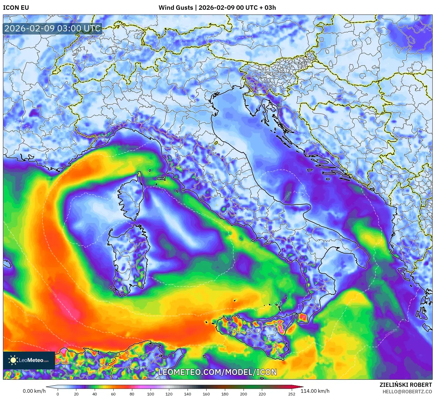 ICON model - Itali, Hembusan Angin