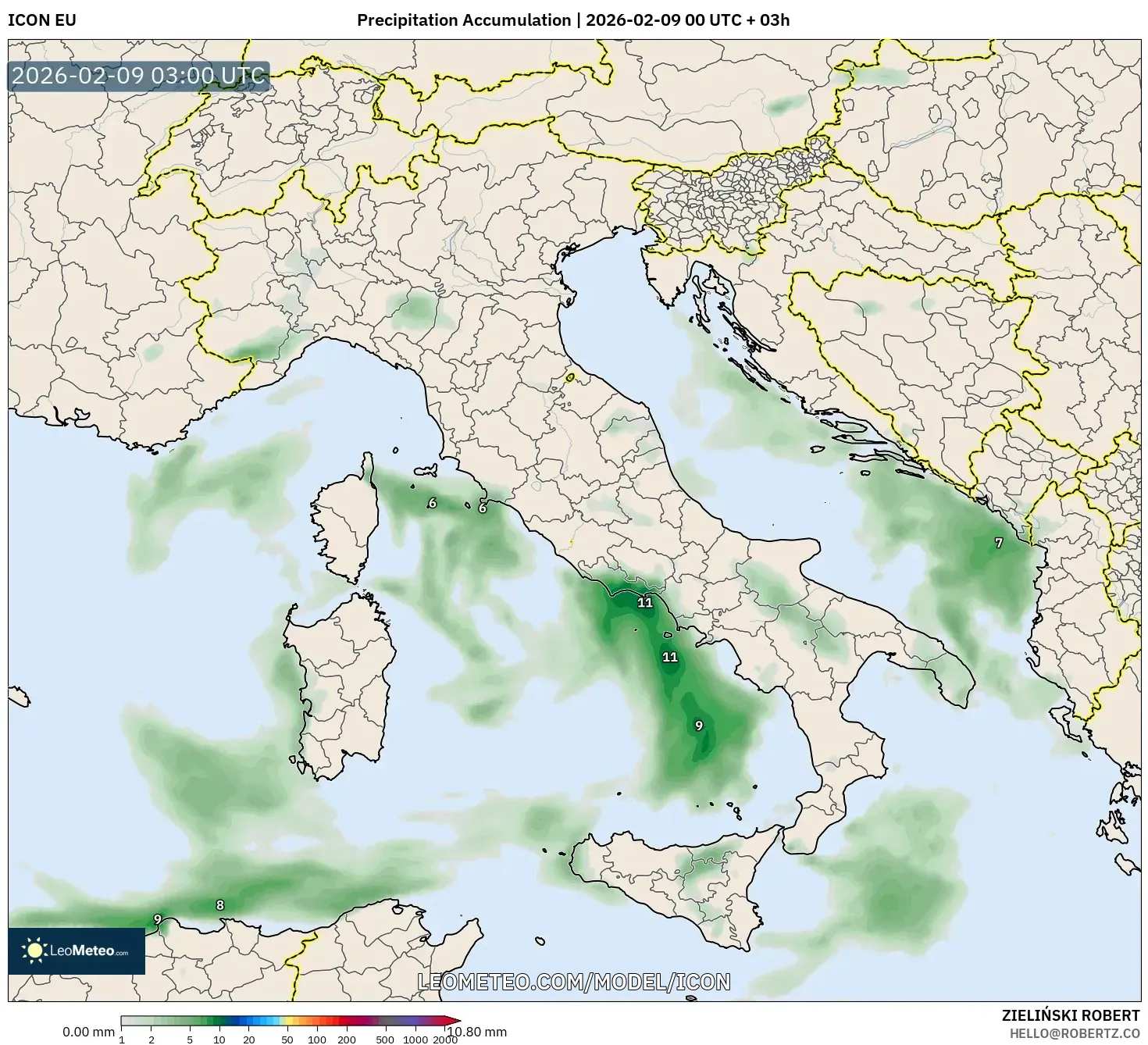 ICON model - Itali, Pengumpulan Hujan