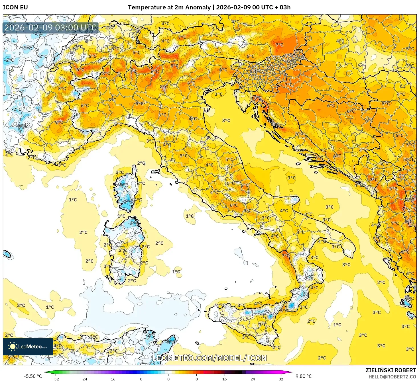 ICON model - Itali, Anomali Suhu 2 m