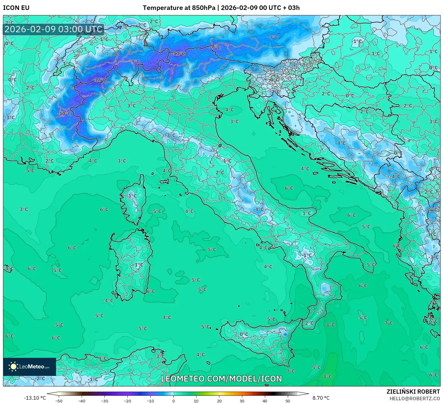 ICON model - Itali, Suhu 850 hPa