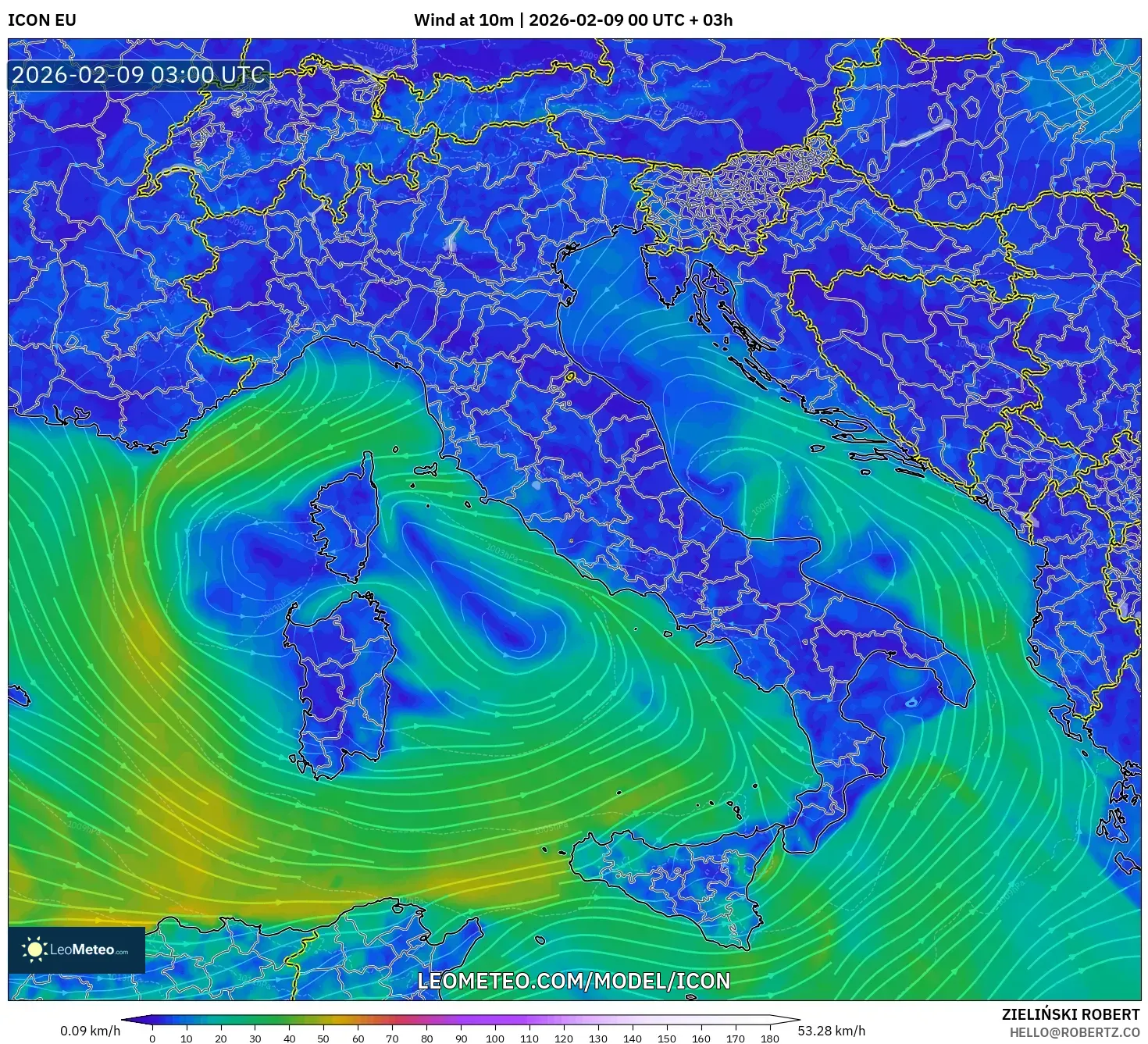 ICON model - Itali, Angin 10 m