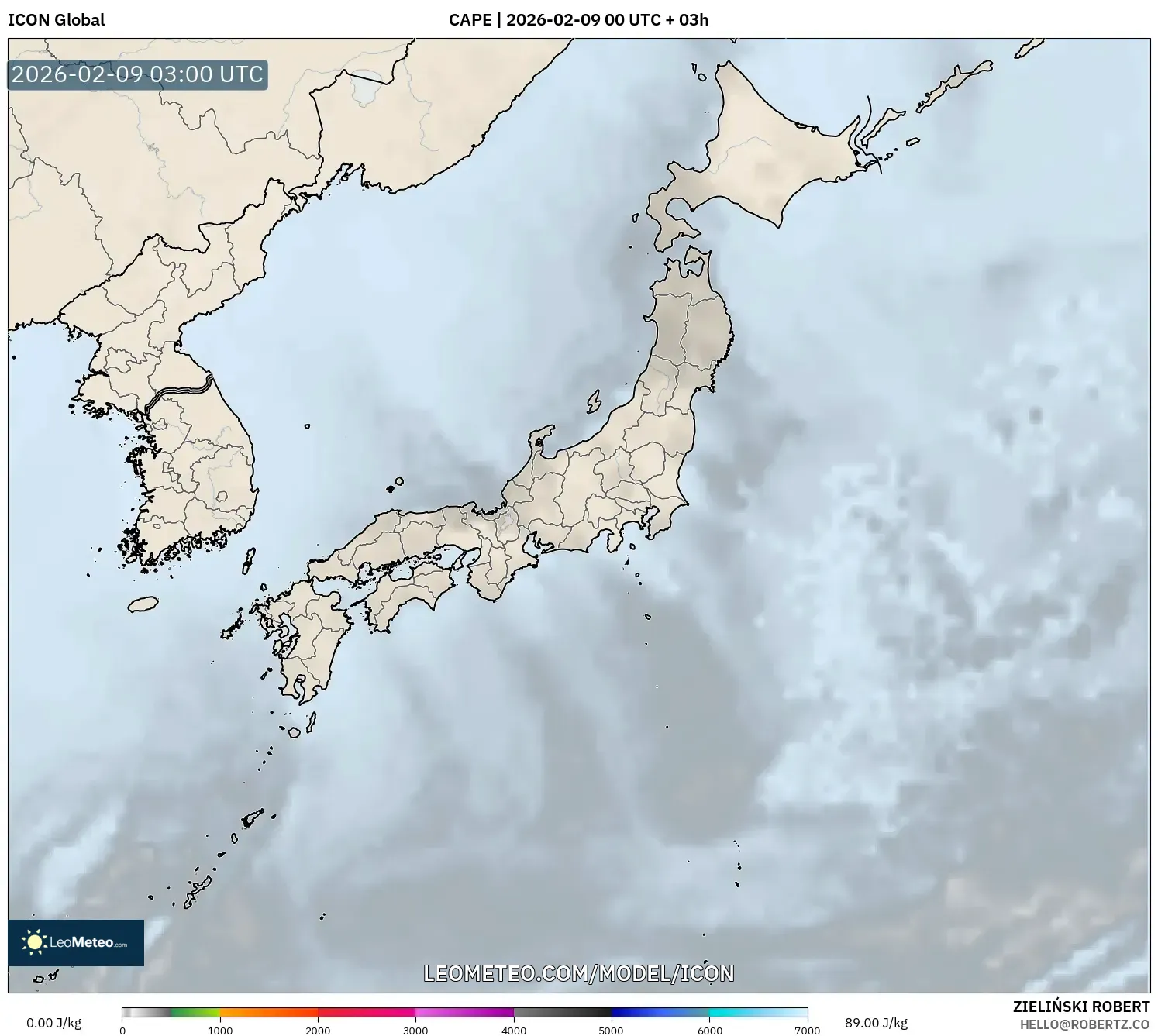 ICON model - Jepun, CAPE