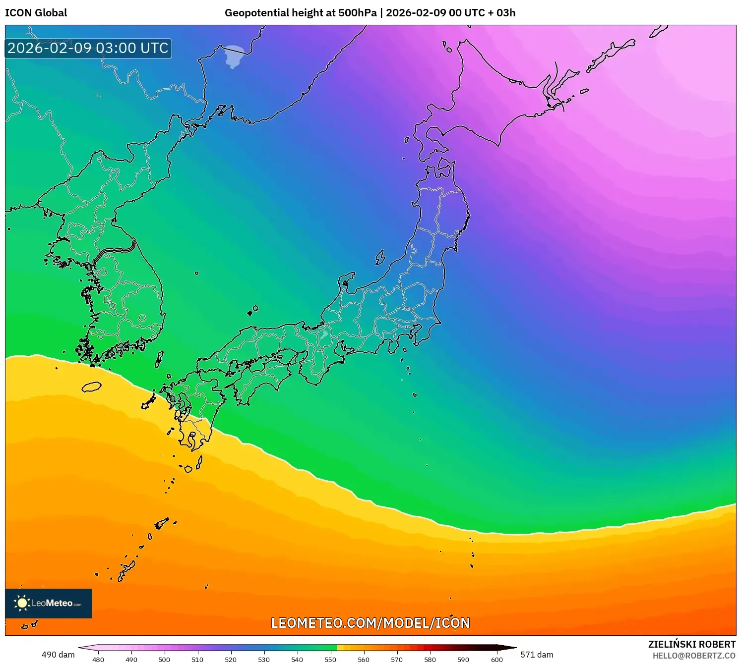 ICON model - Jepun, Ketinggian geopotensial pada 500 hPa
