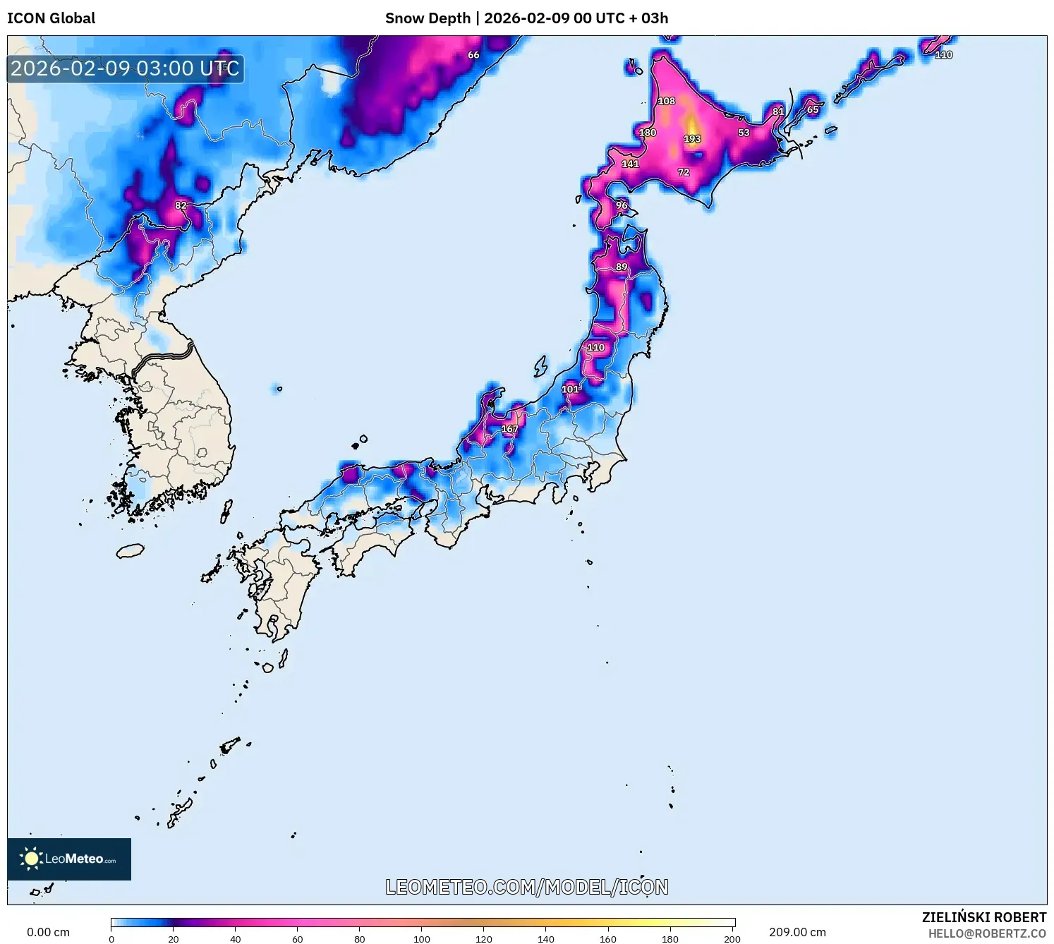 ICON model - Jepun, Ketebalan Salji
