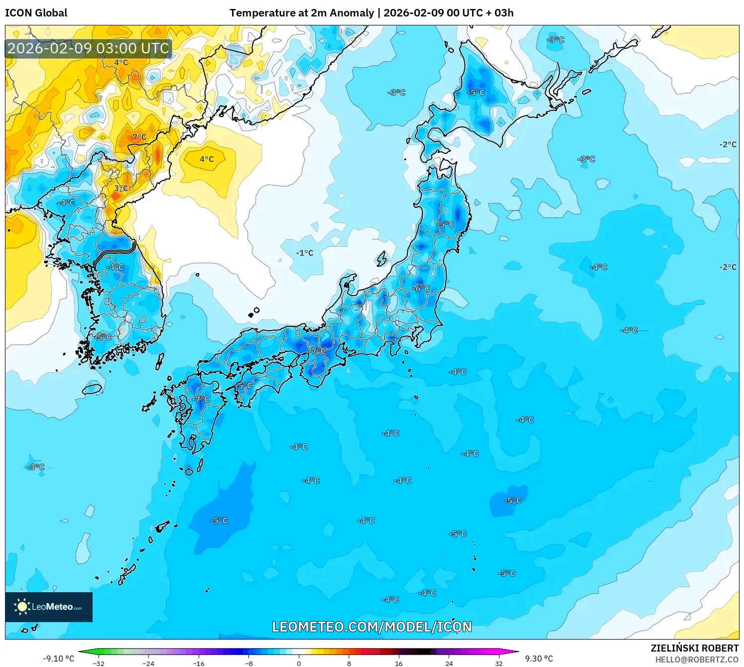 ICON model - Jepun, Anomali Suhu 2 m