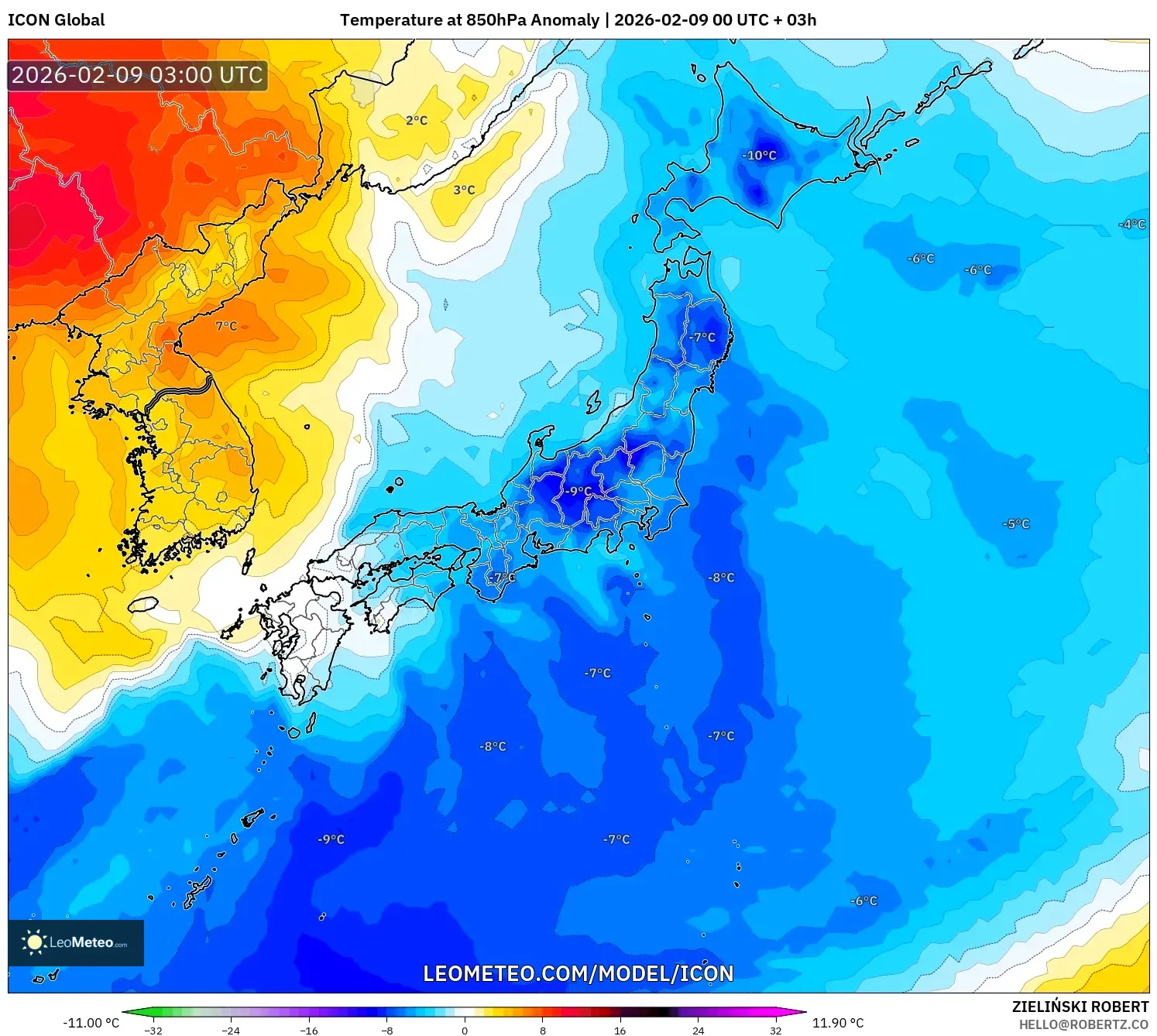 ICON model - Jepun, Anomali Suhu 850 hPa