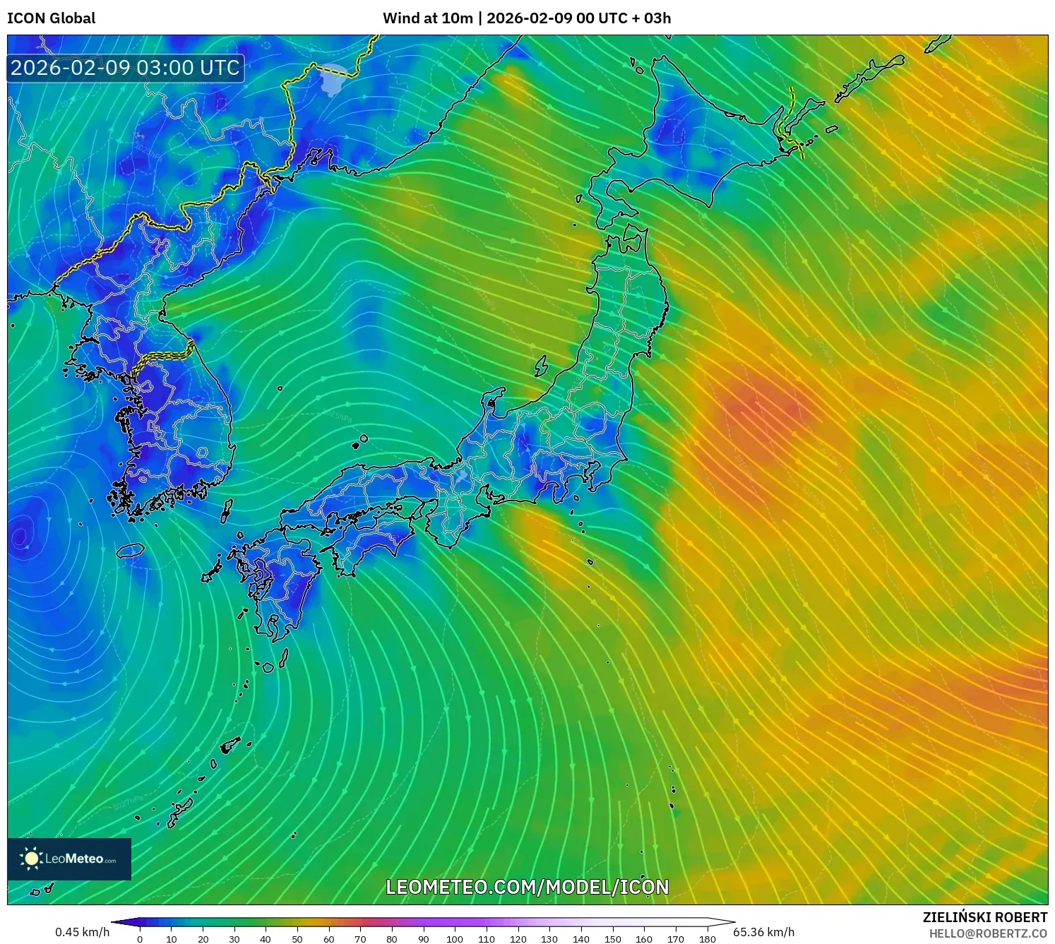ICON model - Jepun, Angin 10 m
