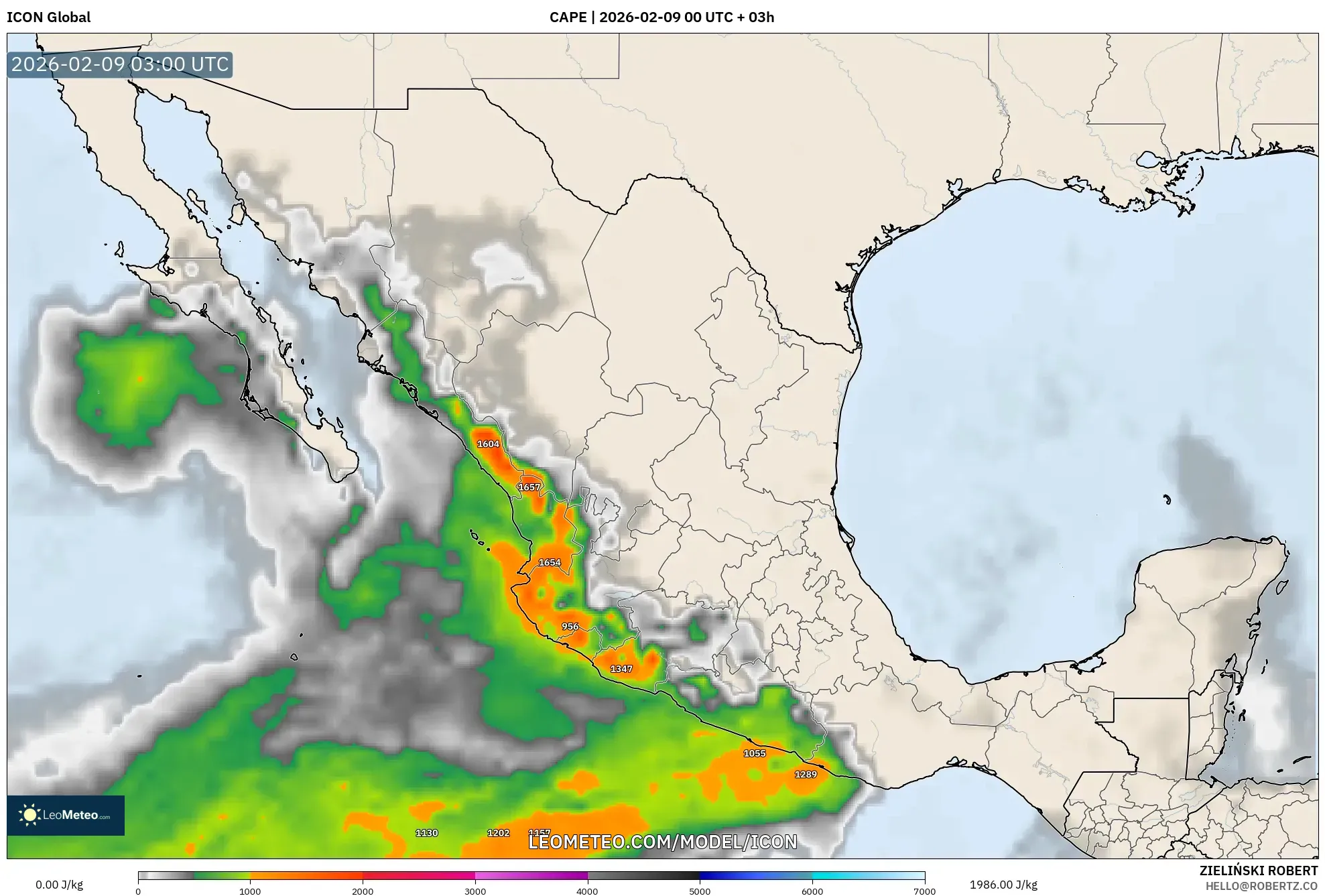 ICON model - Mexico, CAPE