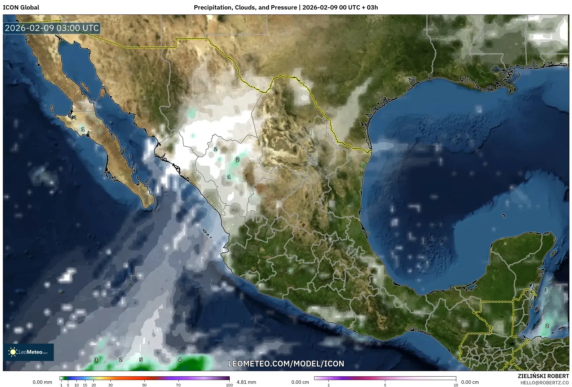 ICON model - Mexico, Hujan, Awan dan Tekanan