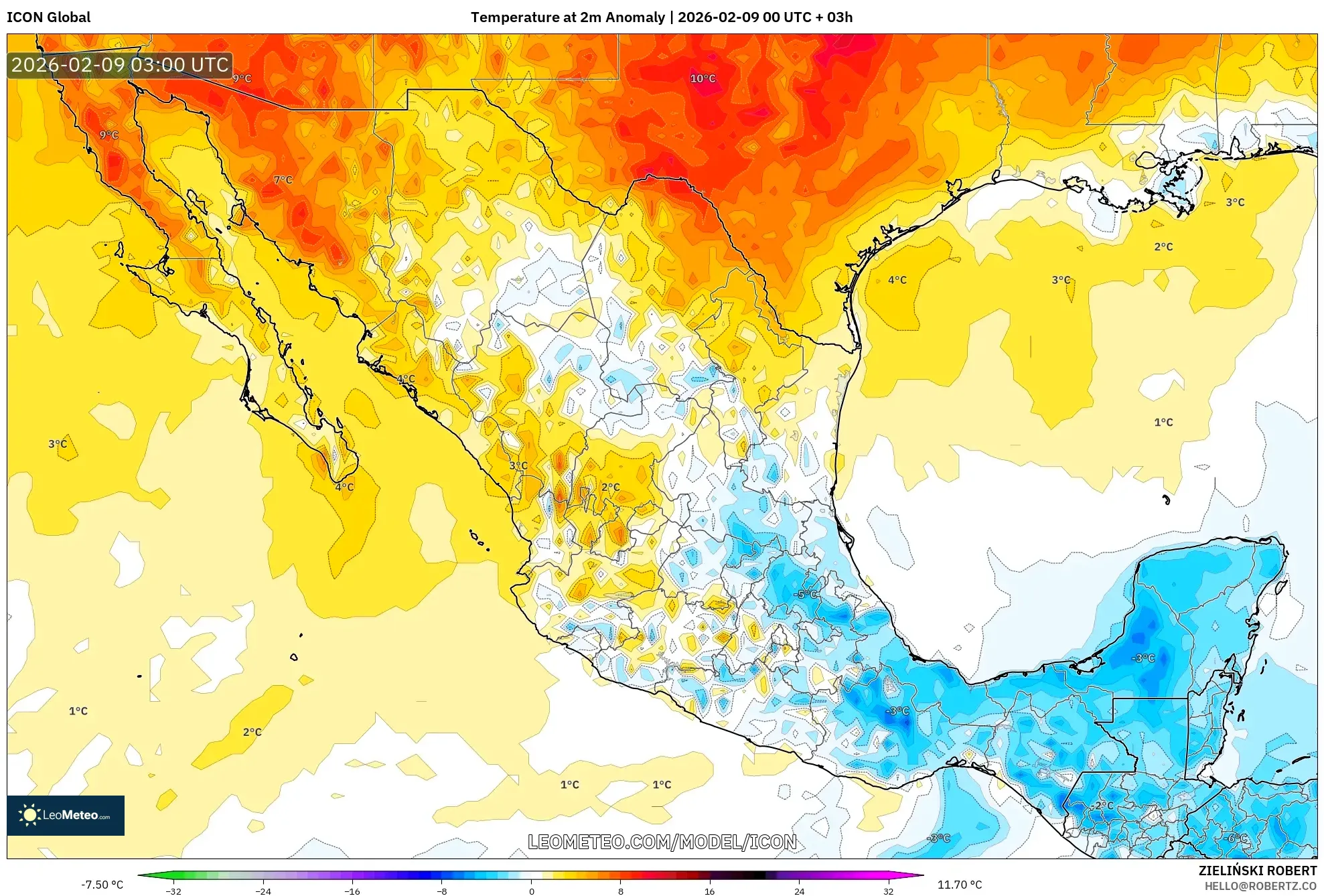 ICON model - Mexico, Anomali Suhu 2 m