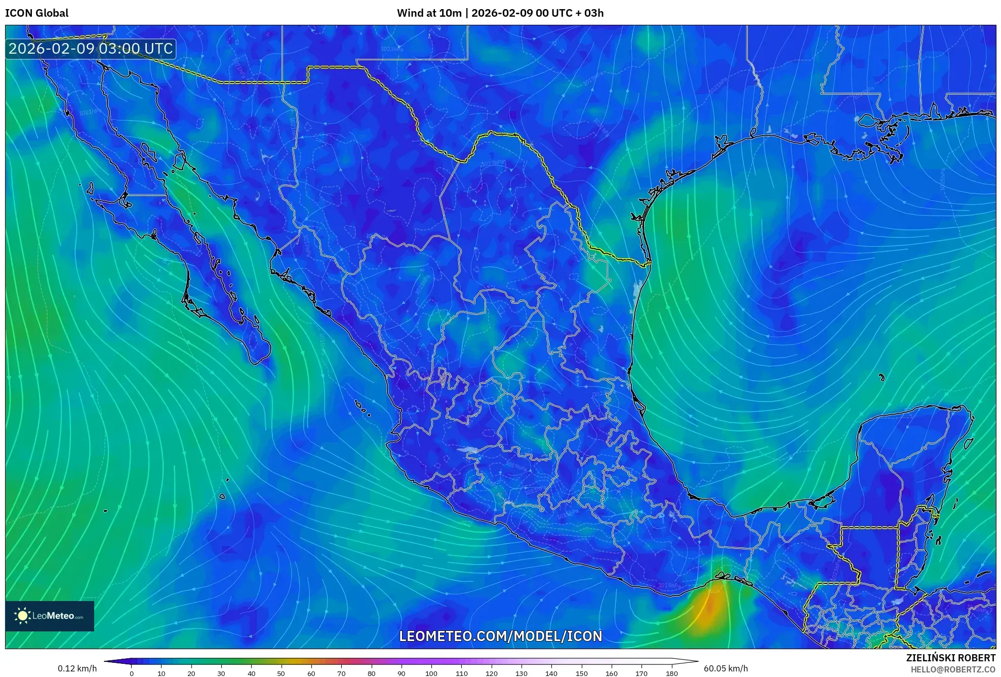 ICON model - Mexico, Angin 10 m