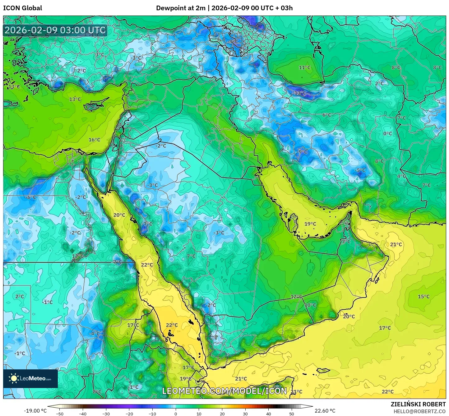 ICON model - Timur Tengah, Takat Embun 2 m