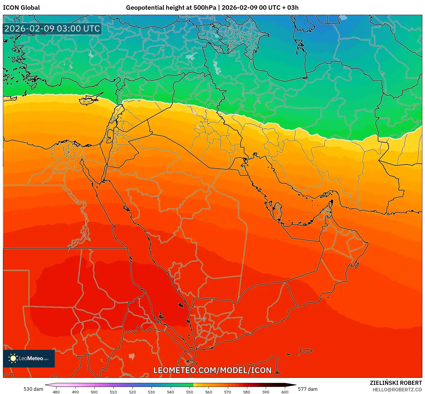 ICON model - Timur Tengah, Ketinggian geopotensial pada 500 hPa