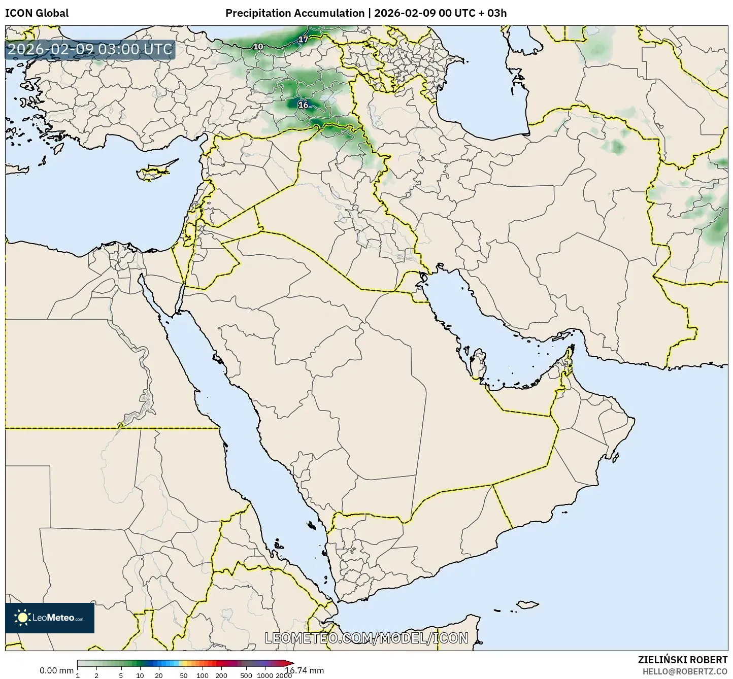 ICON model - Timur Tengah, Pengumpulan Hujan