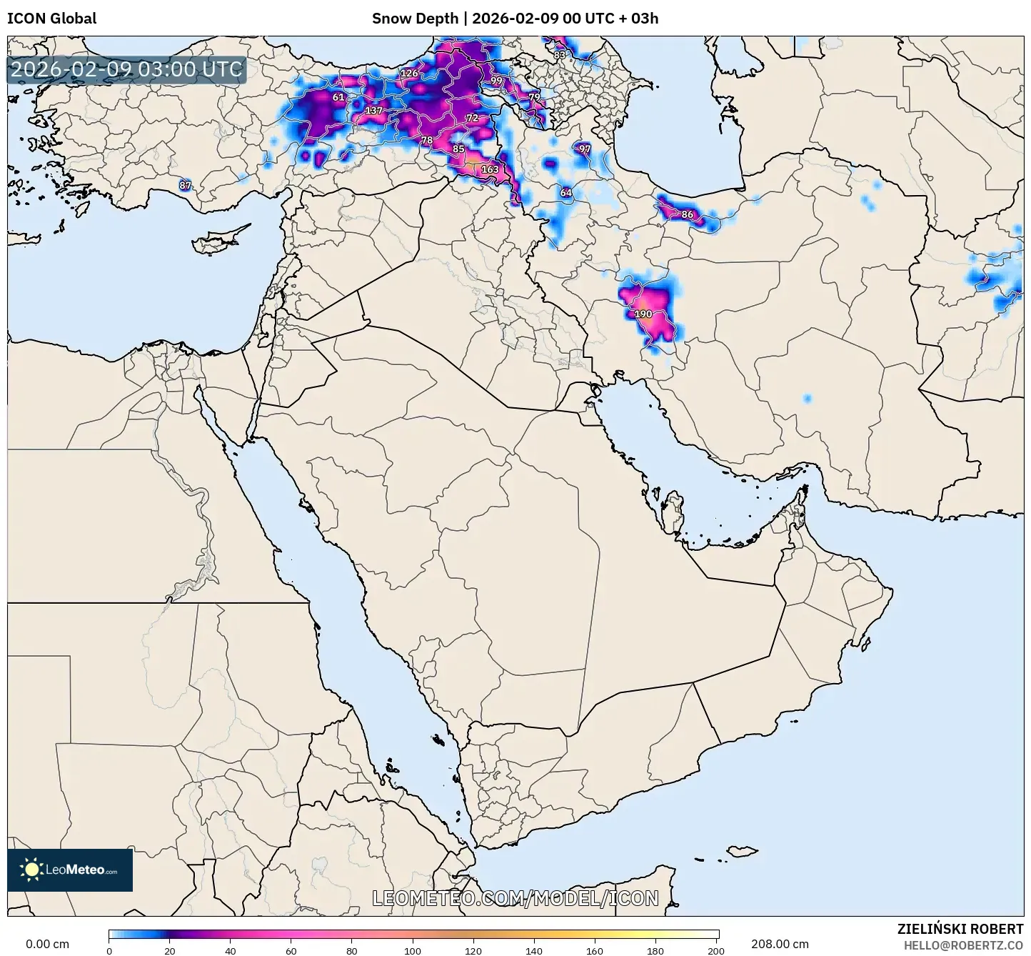 ICON model - Timur Tengah, Ketebalan Salji