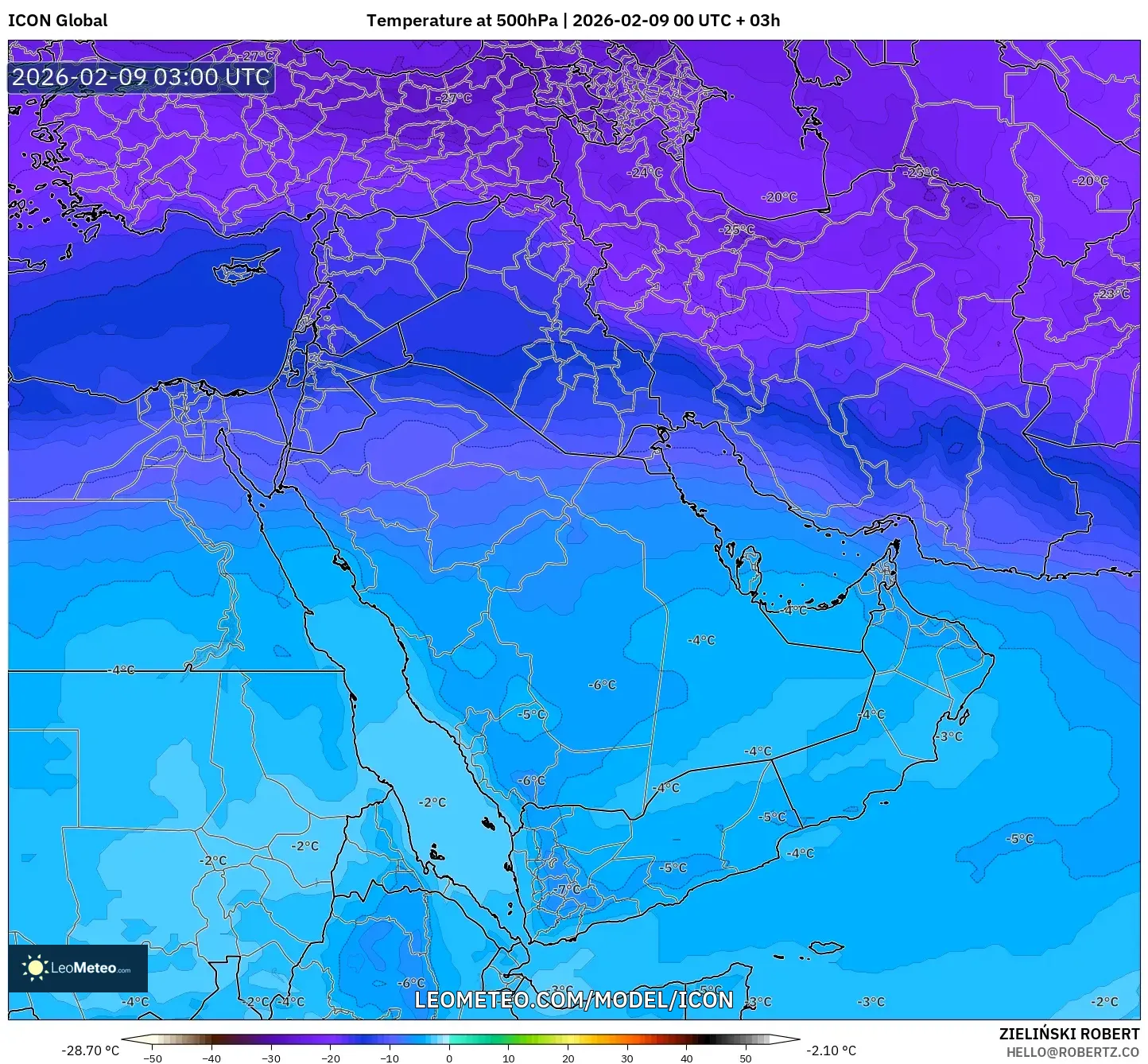 ICON model - Timur Tengah, Suhu 500 hPa