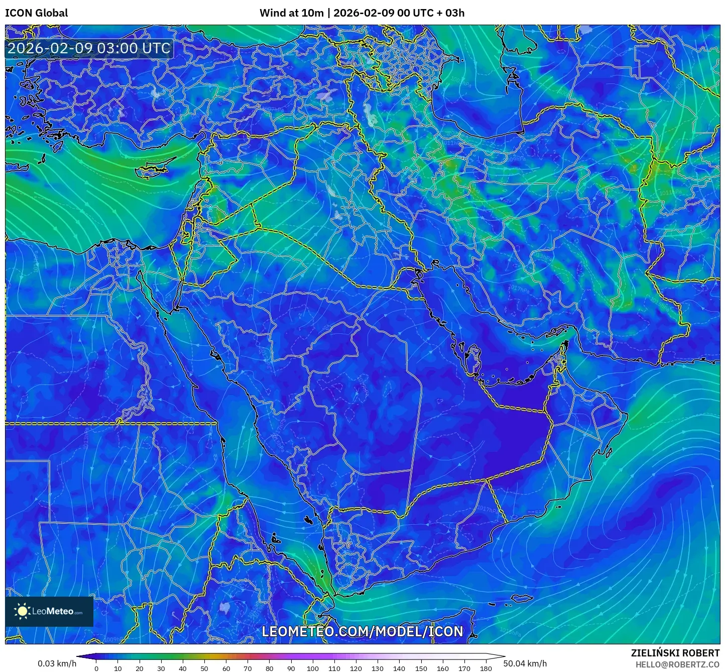 ICON model - Timur Tengah, Angin 10 m