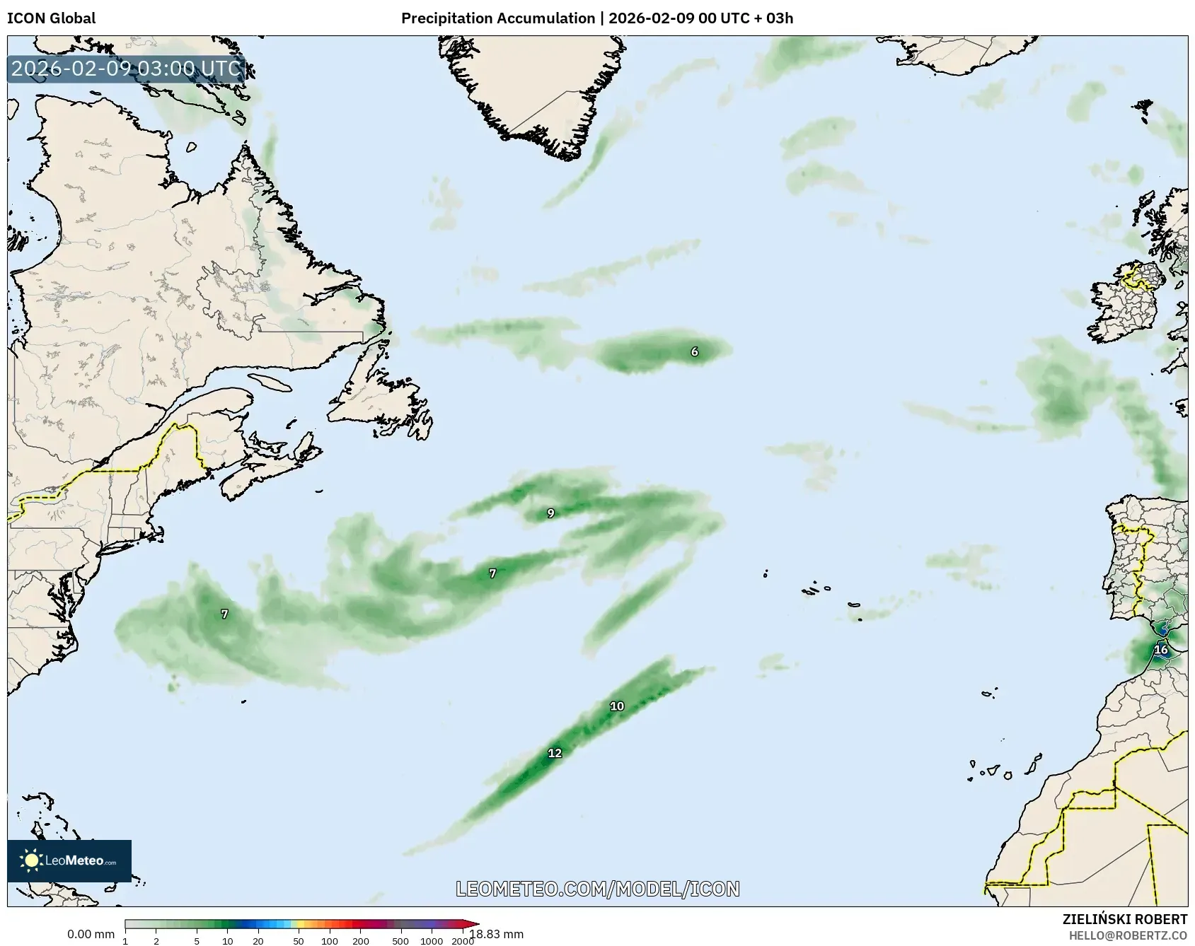 ICON model - Atlantik Utara, Pengumpulan Hujan