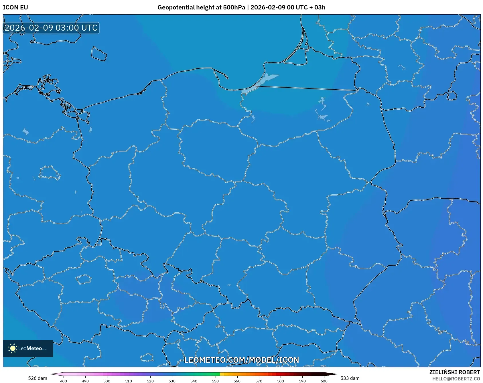 ICON model - Poland, Ketinggian geopotensial pada 500 hPa
