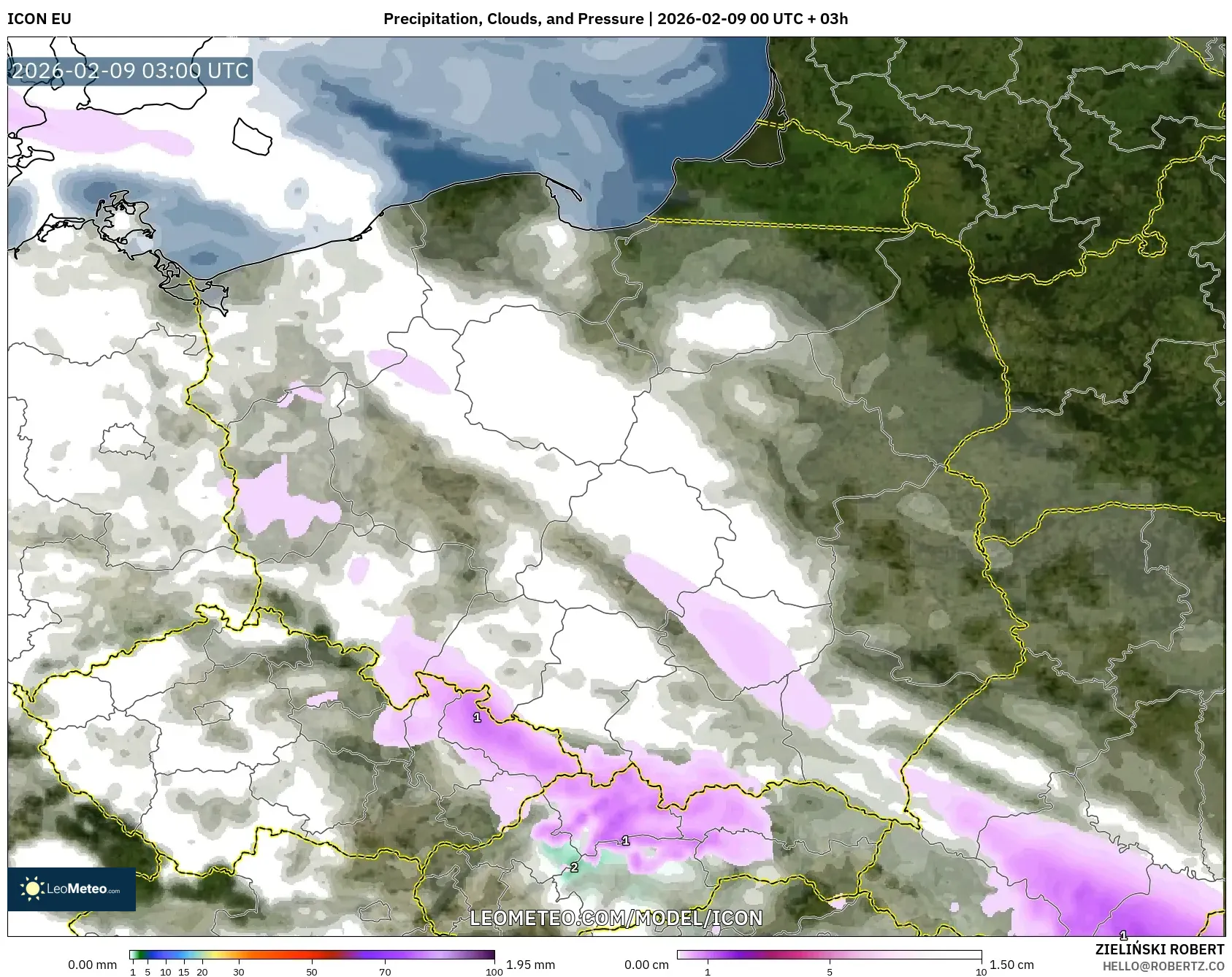 ICON model - Poland, Hujan, Awan dan Tekanan