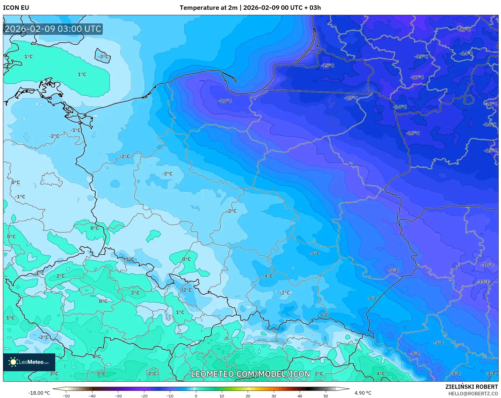 ICON model - Poland, Suhu pada 2 m