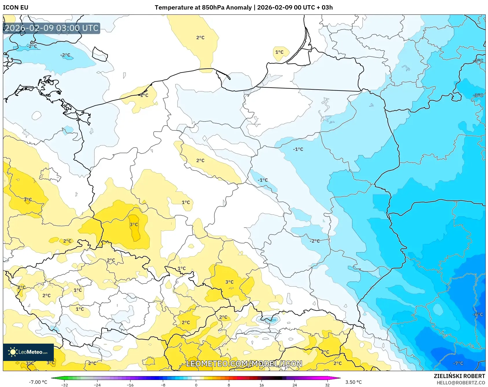 ICON model - Poland, Anomali Suhu 850 hPa