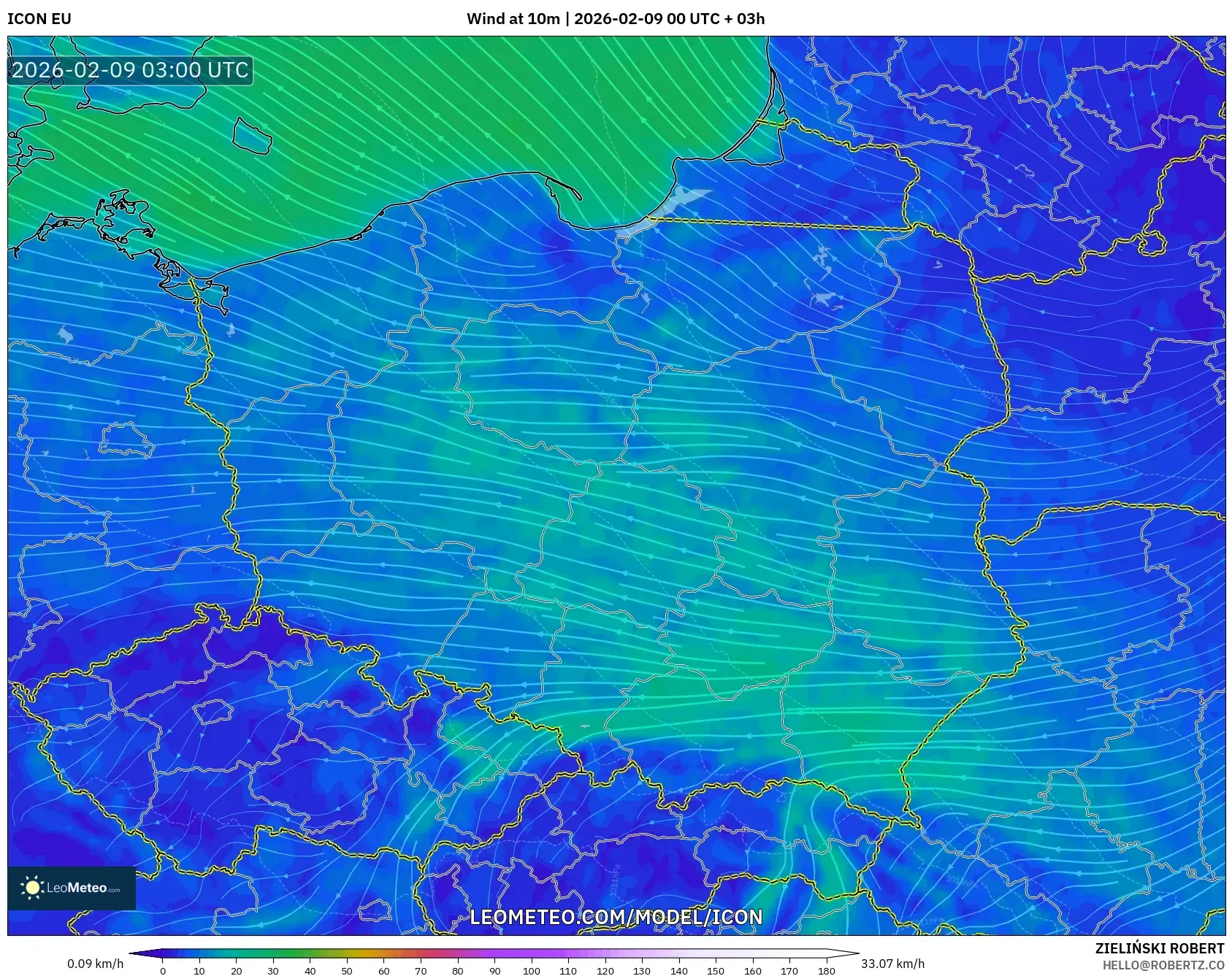 ICON model - Poland, Angin 10 m