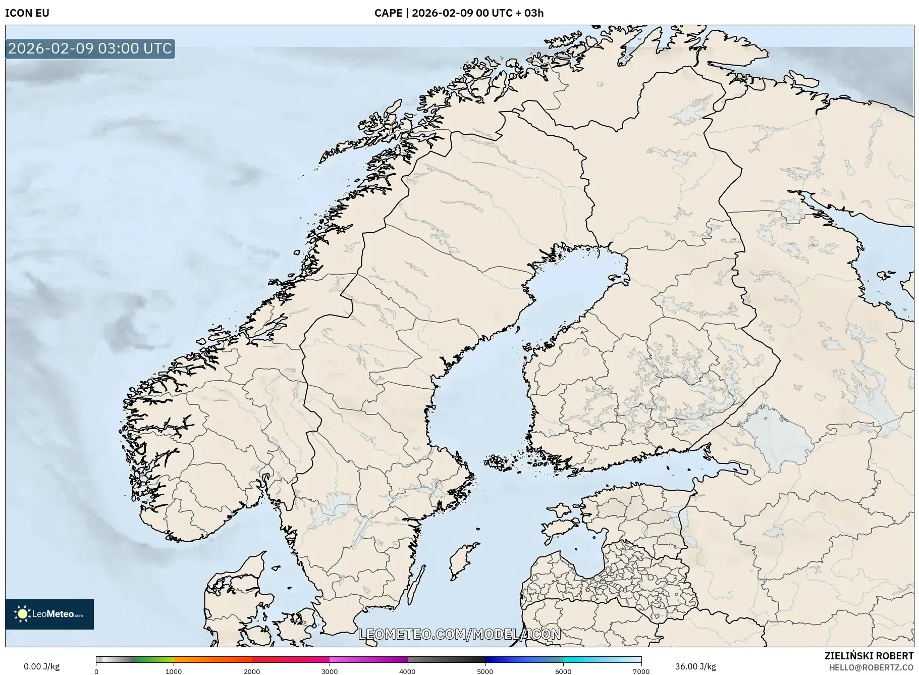ICON model - Skandinavia, CAPE