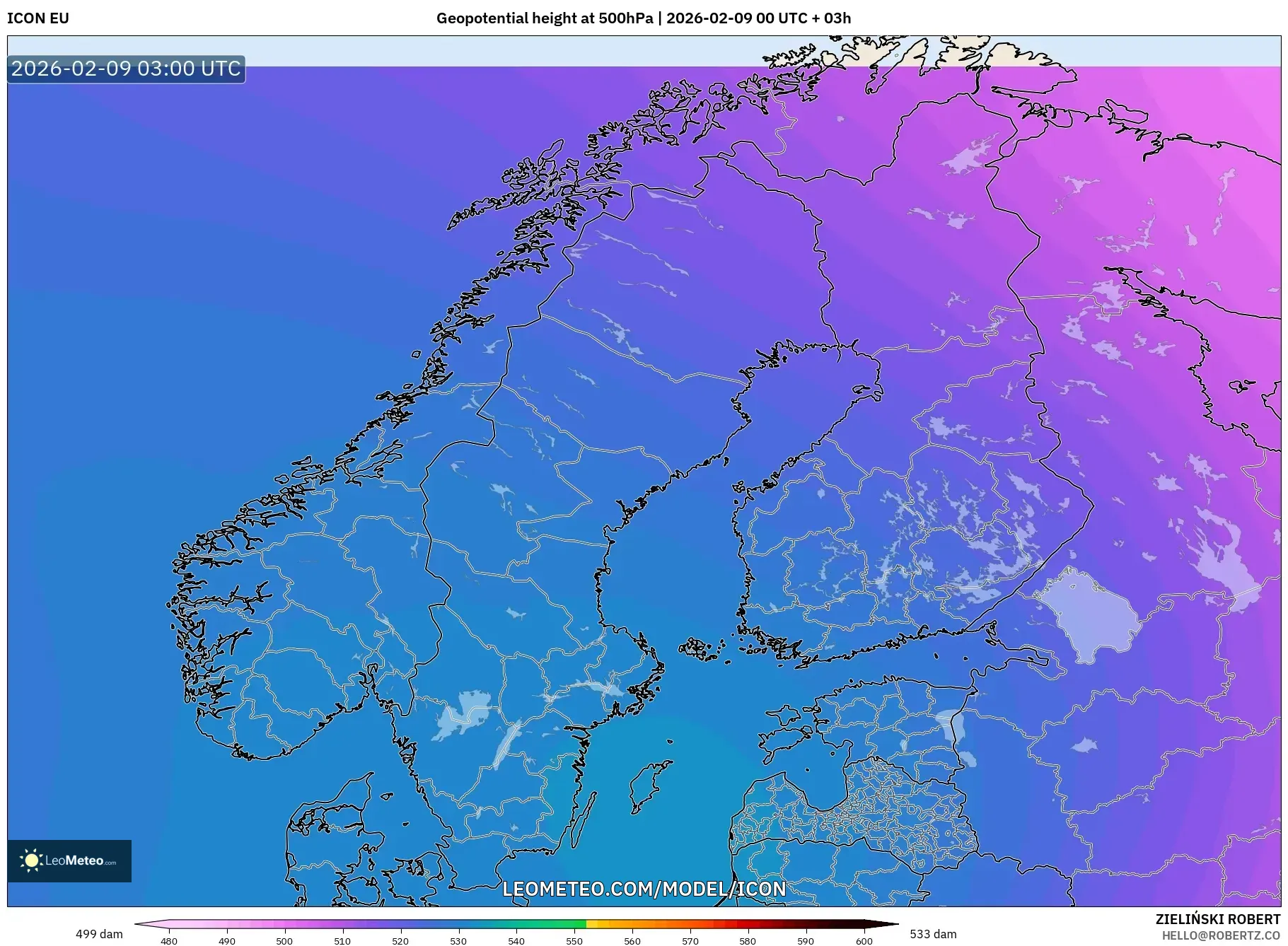ICON model - Skandinavia, Ketinggian geopotensial pada 500 hPa