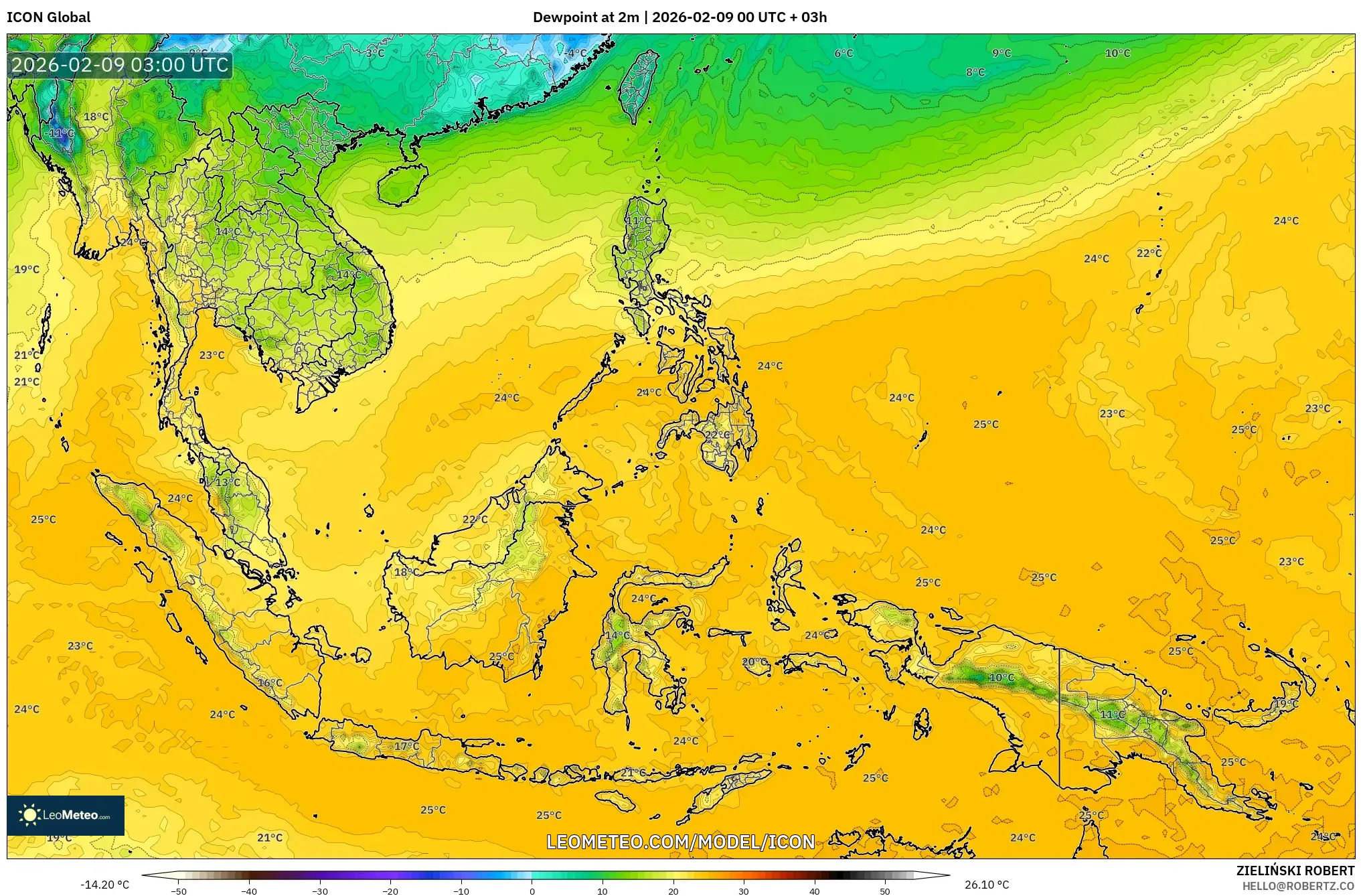 ICON model - Asia Tenggara, Takat Embun 2 m