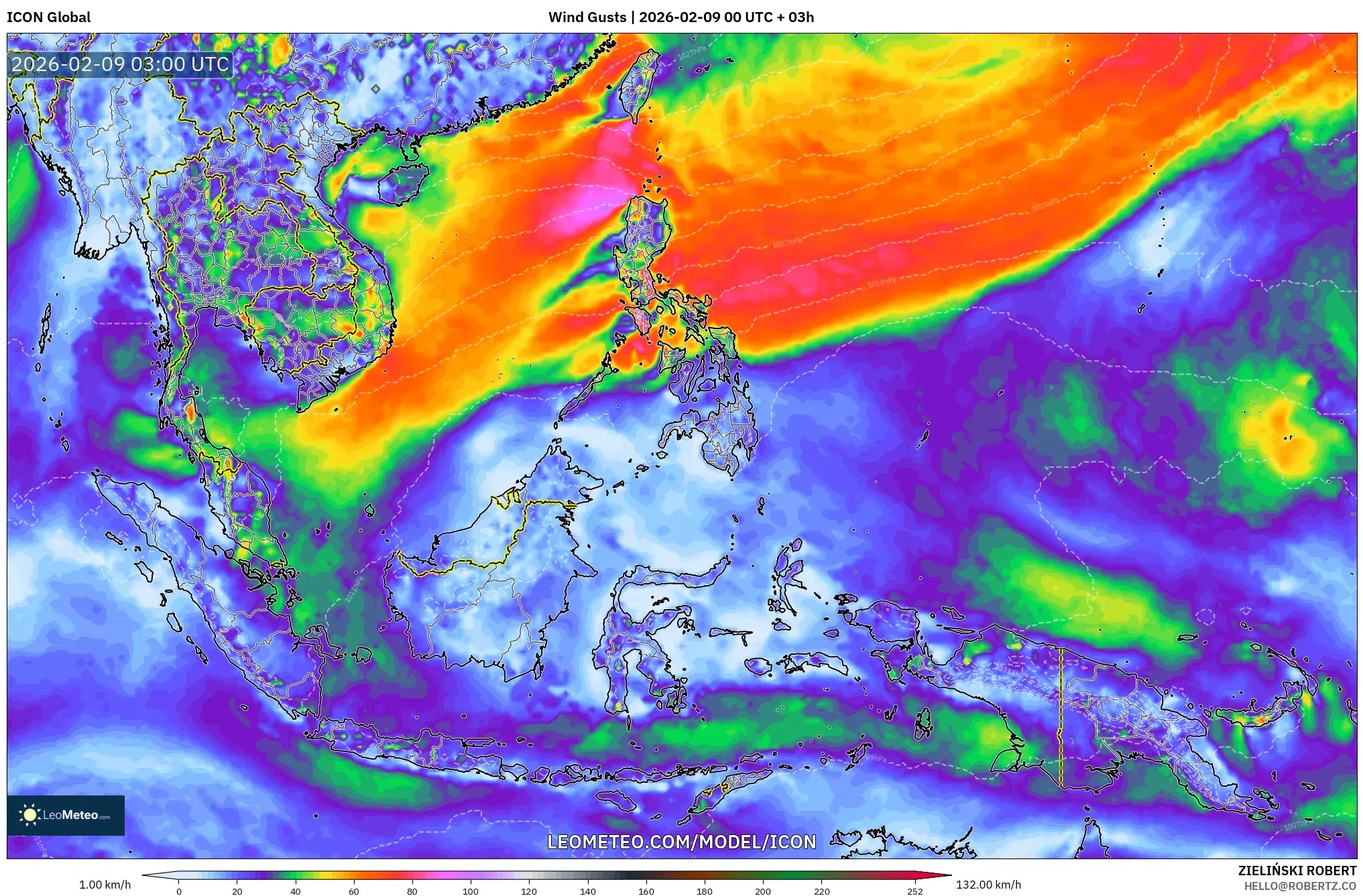 ICON model - Asia Tenggara, Hembusan Angin