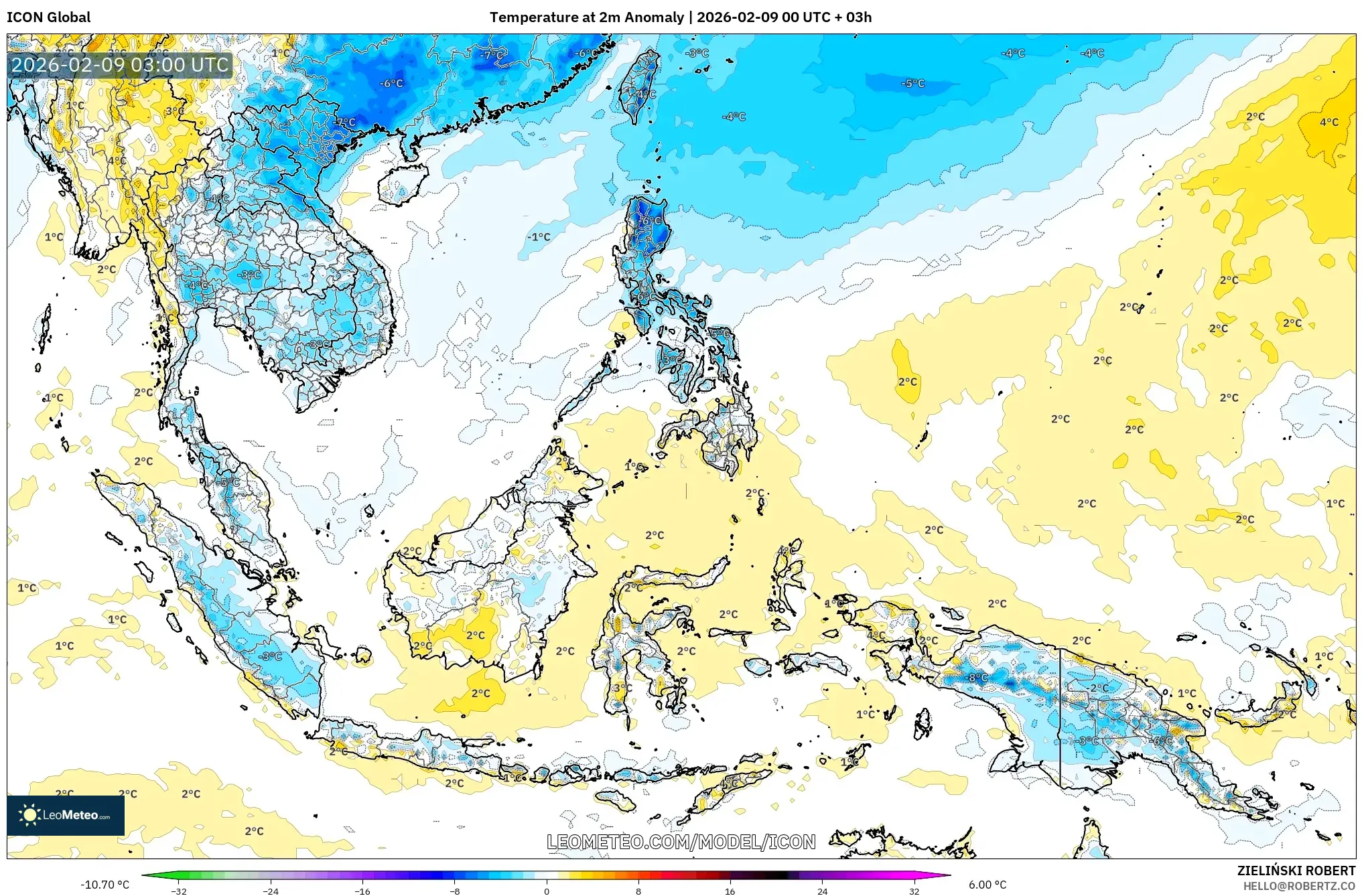 ICON model - Asia Tenggara, Anomali Suhu 2 m