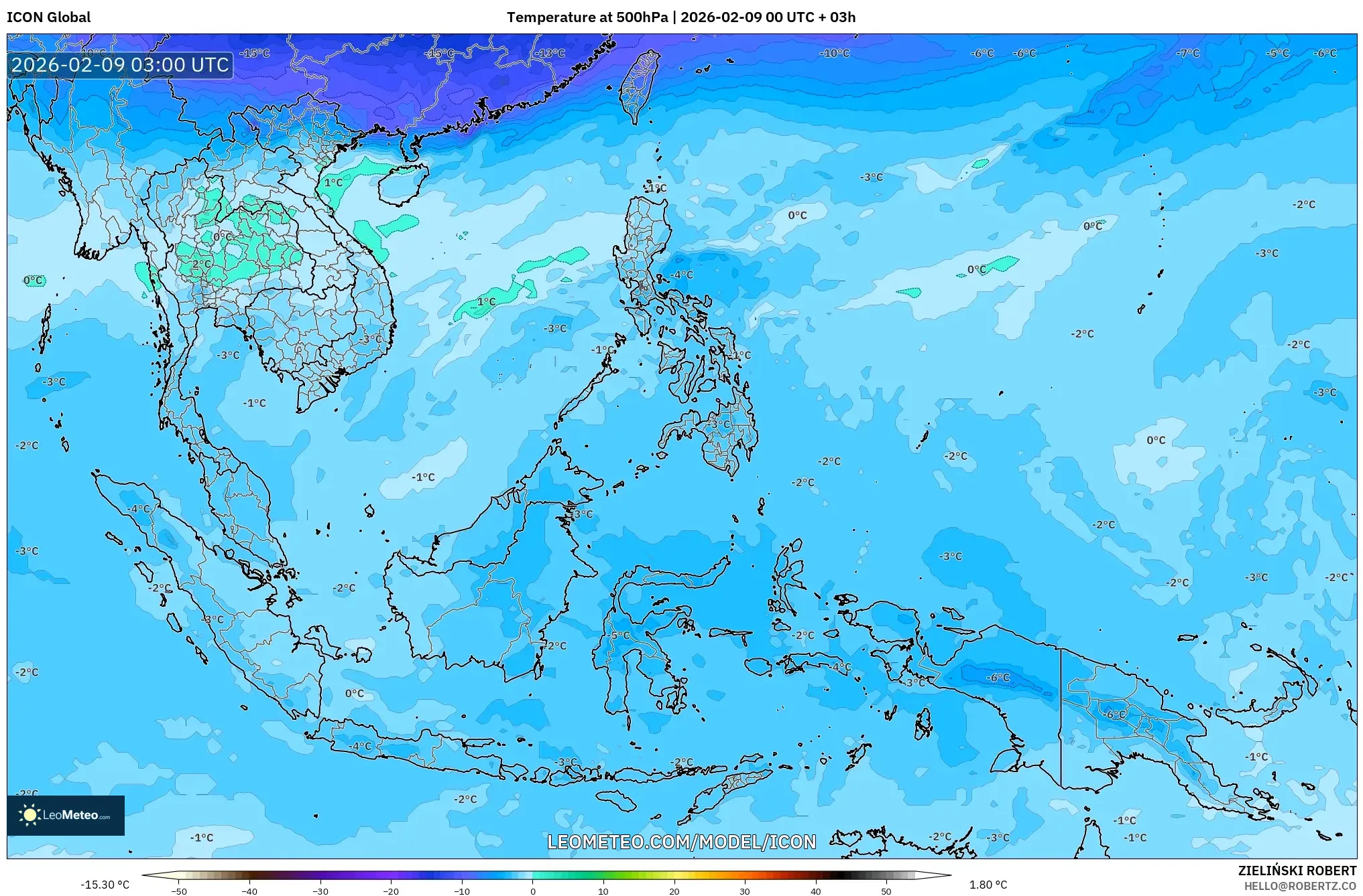 ICON model - Asia Tenggara, Suhu 500 hPa