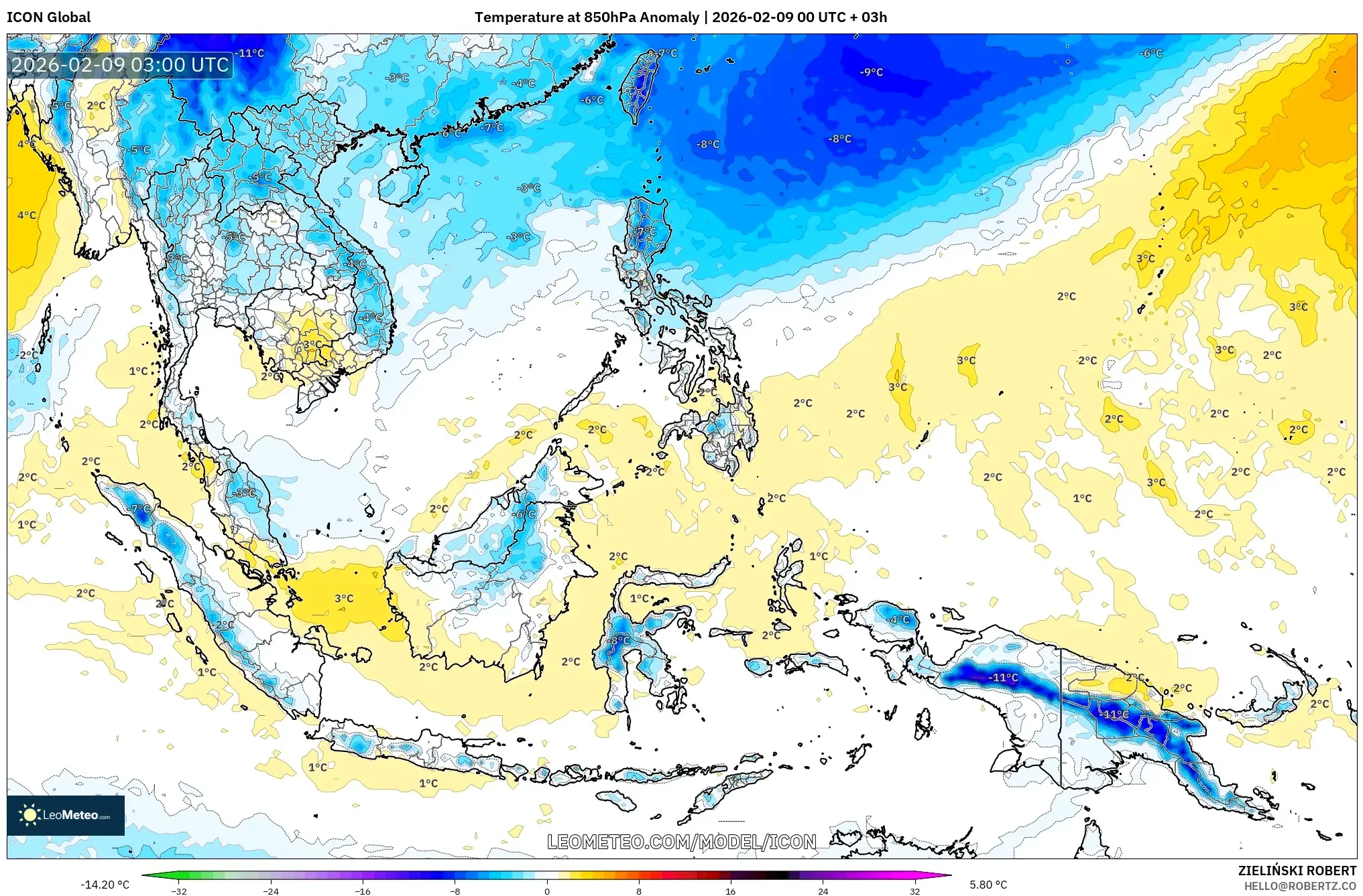 ICON model - Asia Tenggara, Anomali Suhu 850 hPa