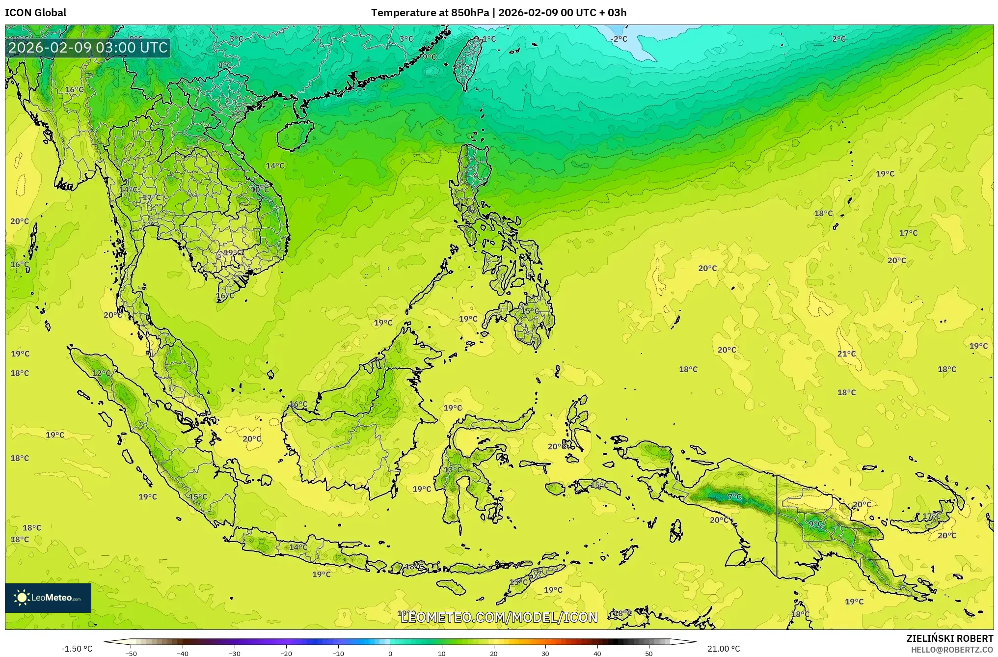 ICON model - Asia Tenggara, Suhu 850 hPa